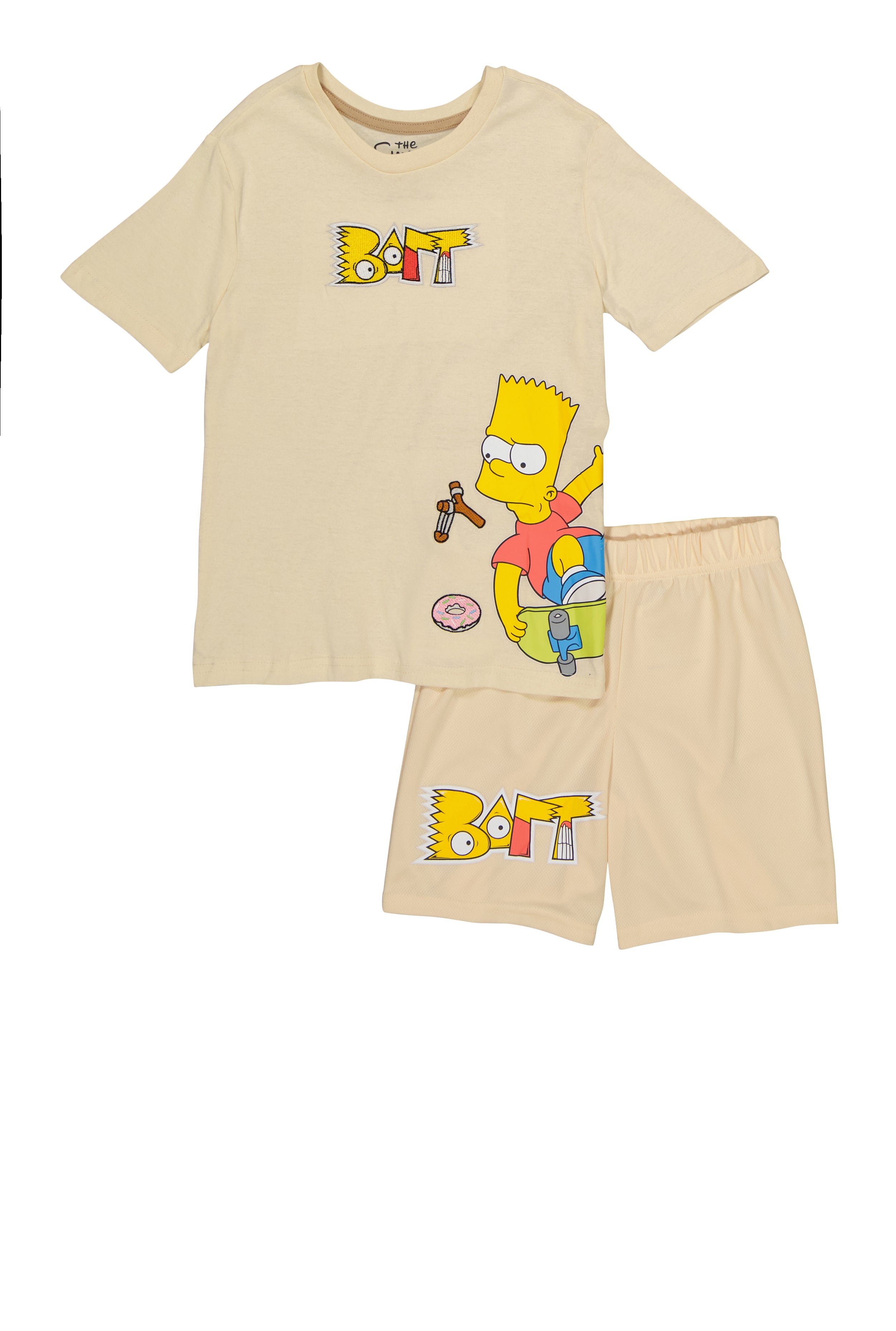 Boys Bart Simpson Graphic Tee and Shorts, Beige, Size 8