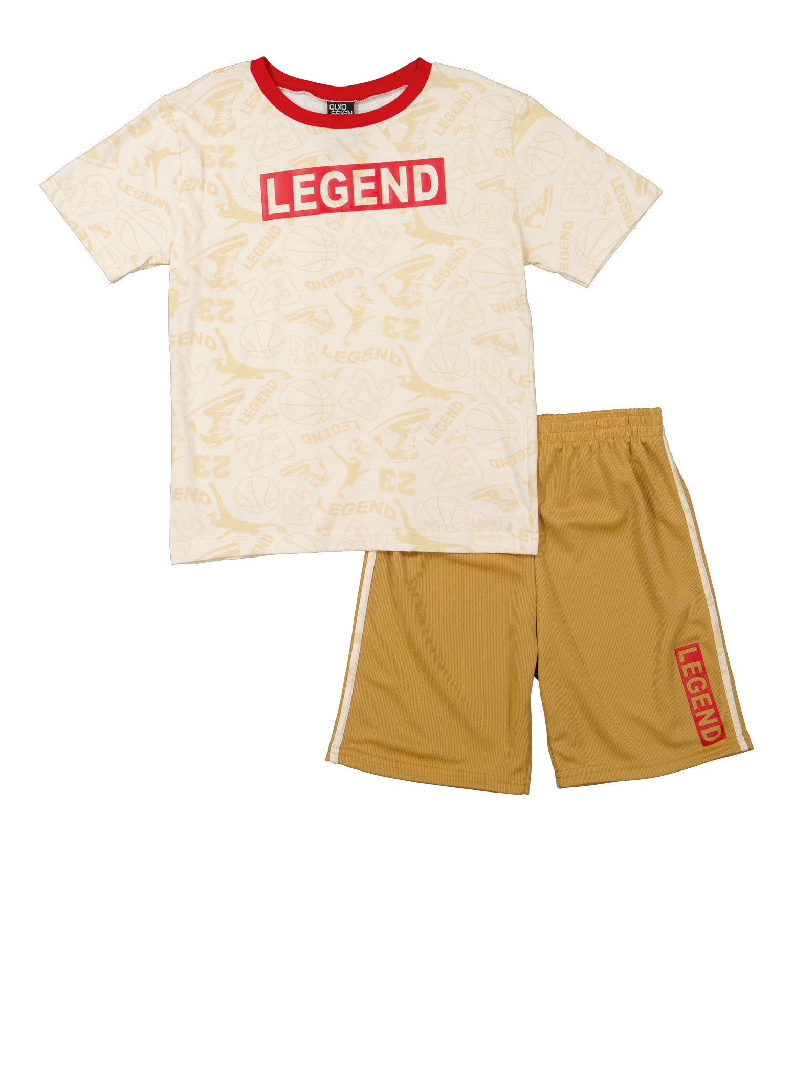 Boys Legend Graphic T Shirt and Basketball Shorts, Beige, Size 16-18