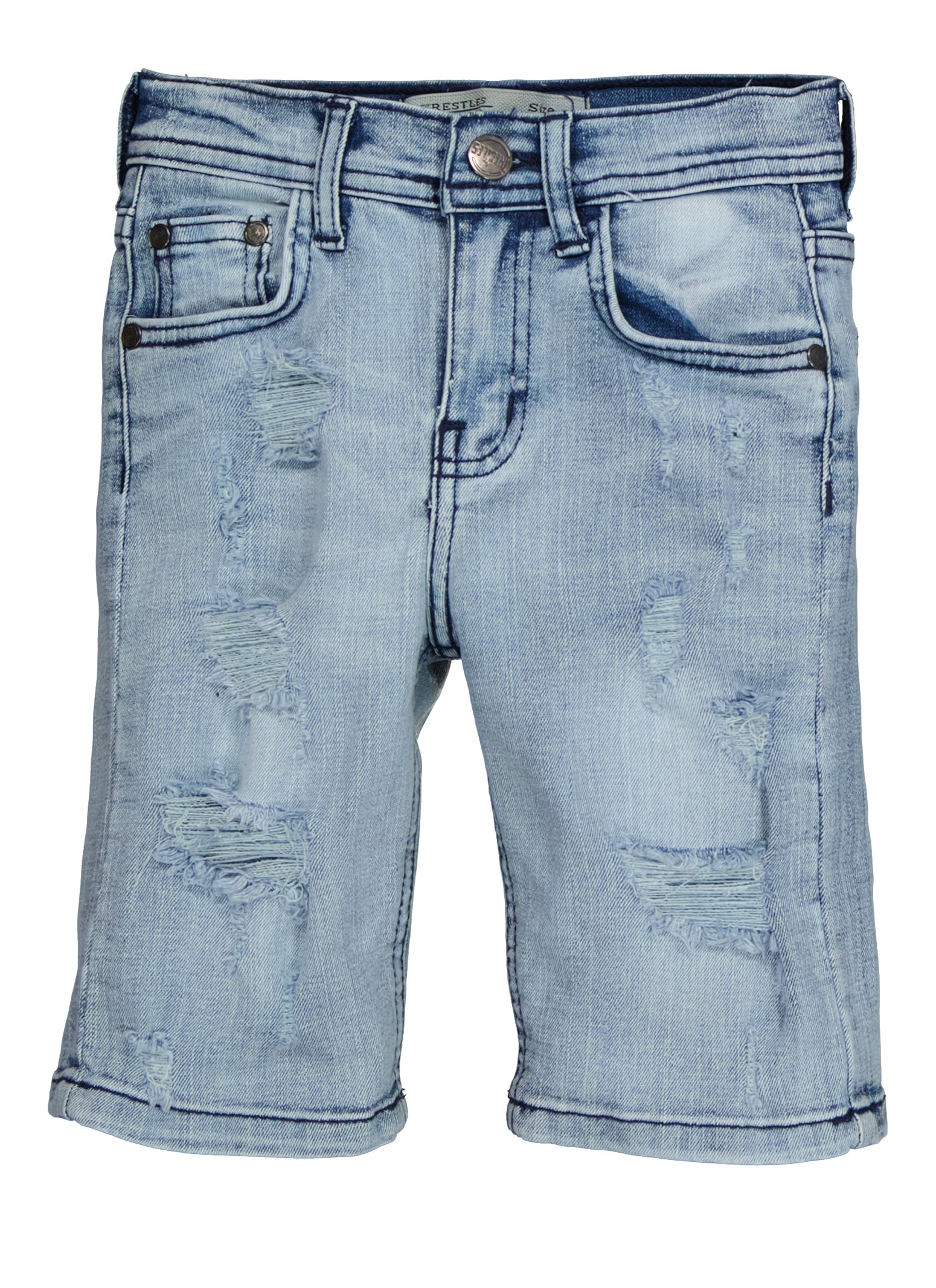 Little Boys Denim Distressed Bermuda Shorts, Blue, Size 7