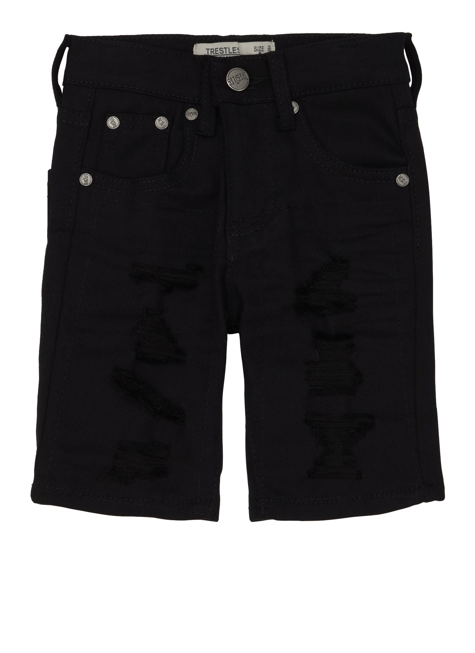 Little Boys Distressed Denim Shorts, Black, Size 7