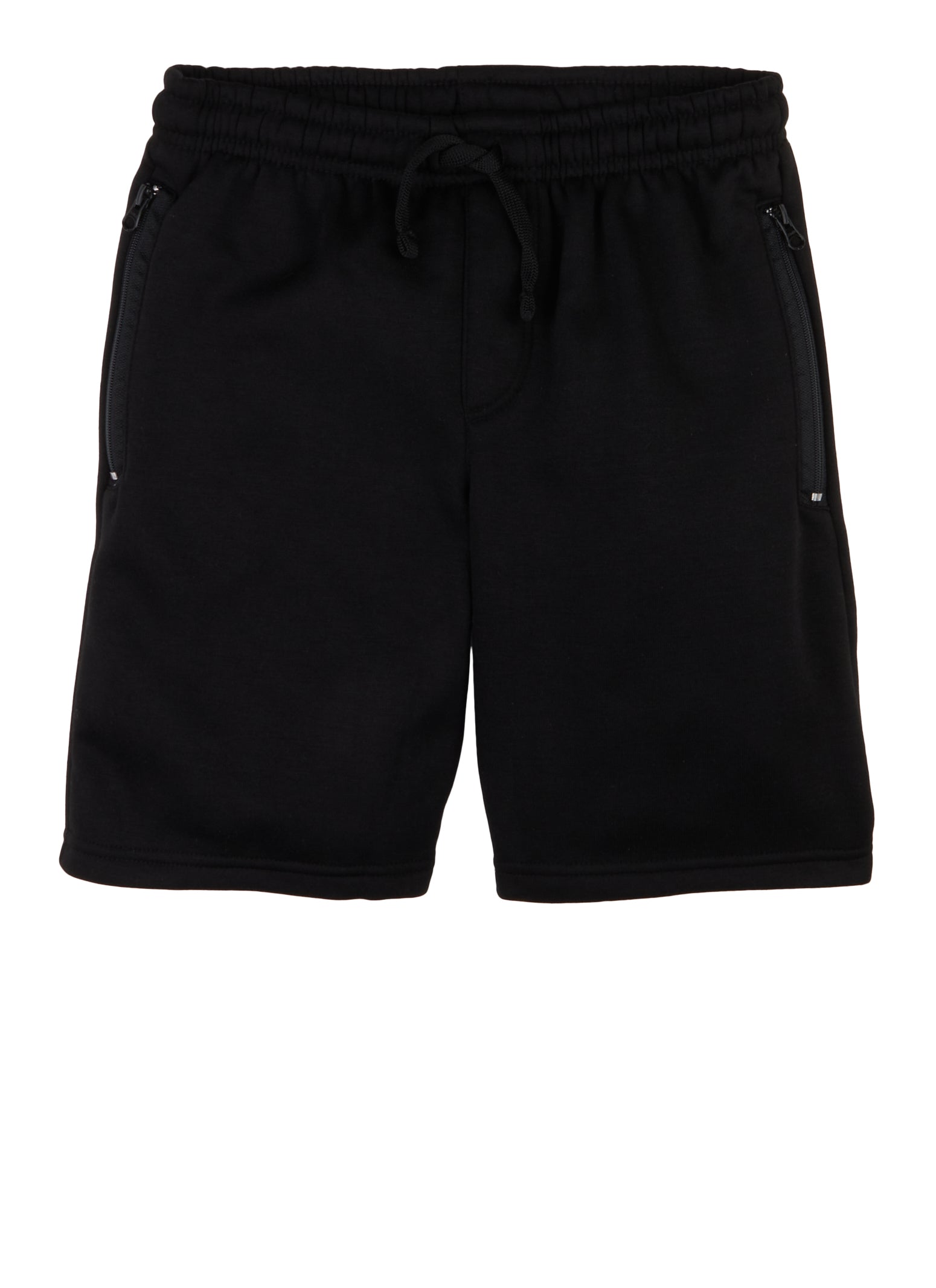 Boys Fleece Solid Drawstring Zipper Pocket Shorts, Black, Size 10-12