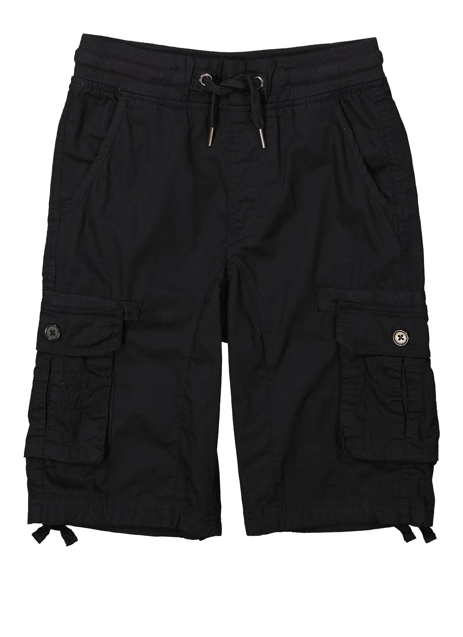 Boys Drawstring Cargo Bermuda Shorts, Black, Size 10-12