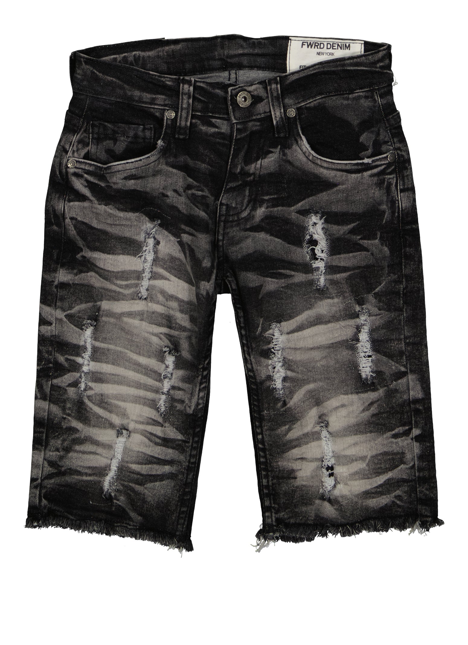 Boys Wild Tiger Frayed Hem Denim Shorts, Black, Size 12