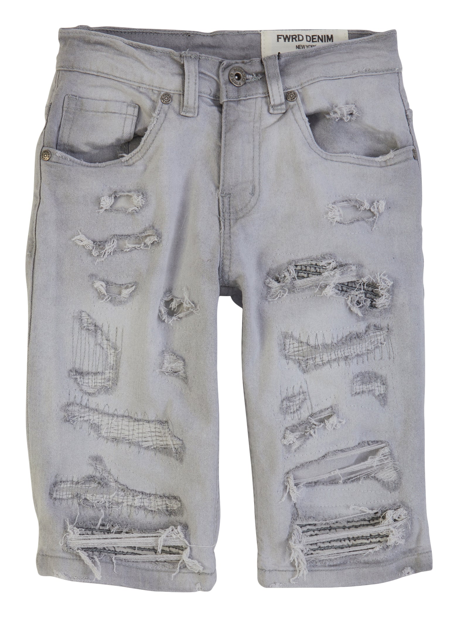 Boys Fractured Denim Shorts, Grey,