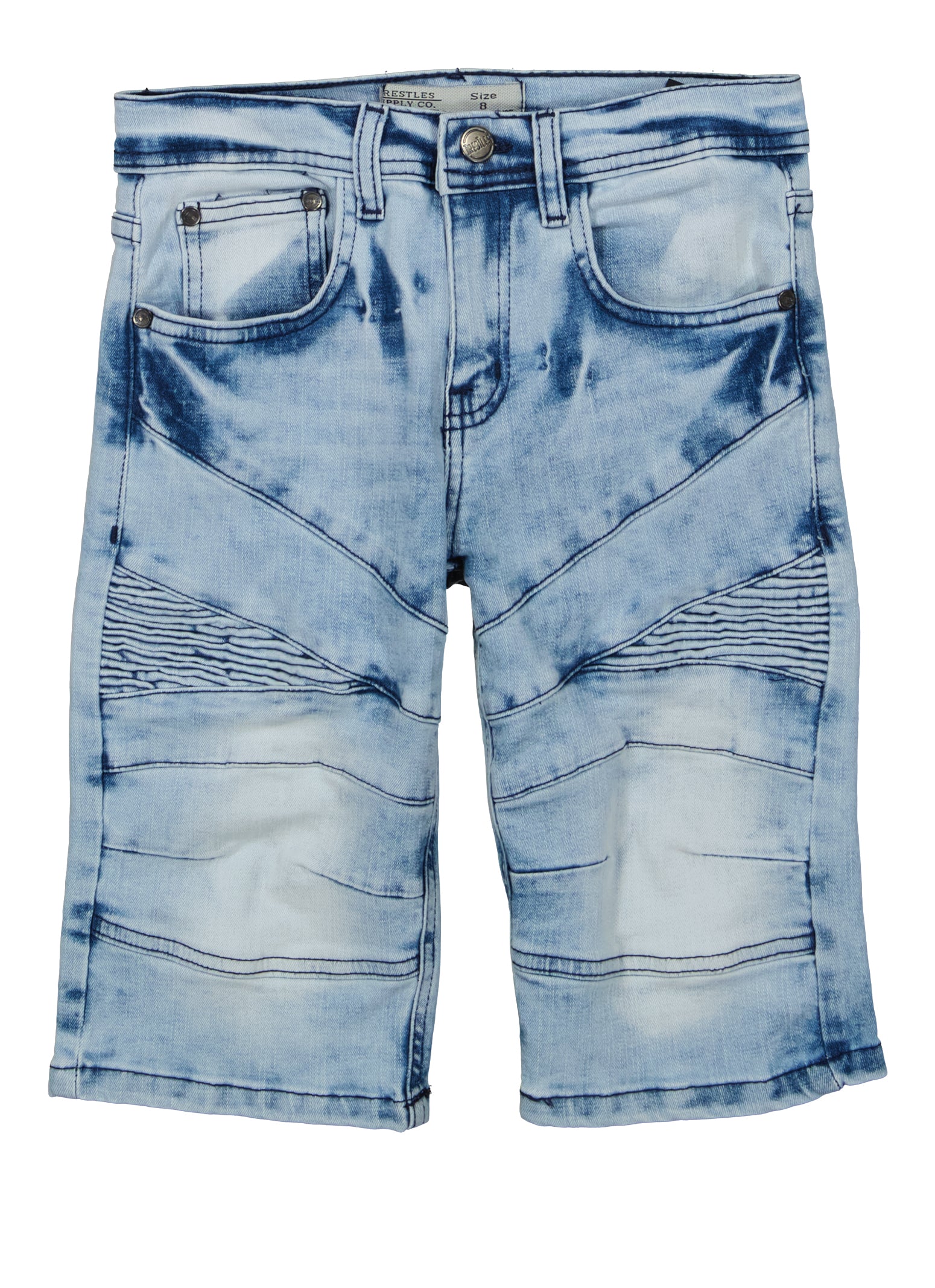 Boys Acid Wash Moto Bermuda Shorts, Blue, Size 18