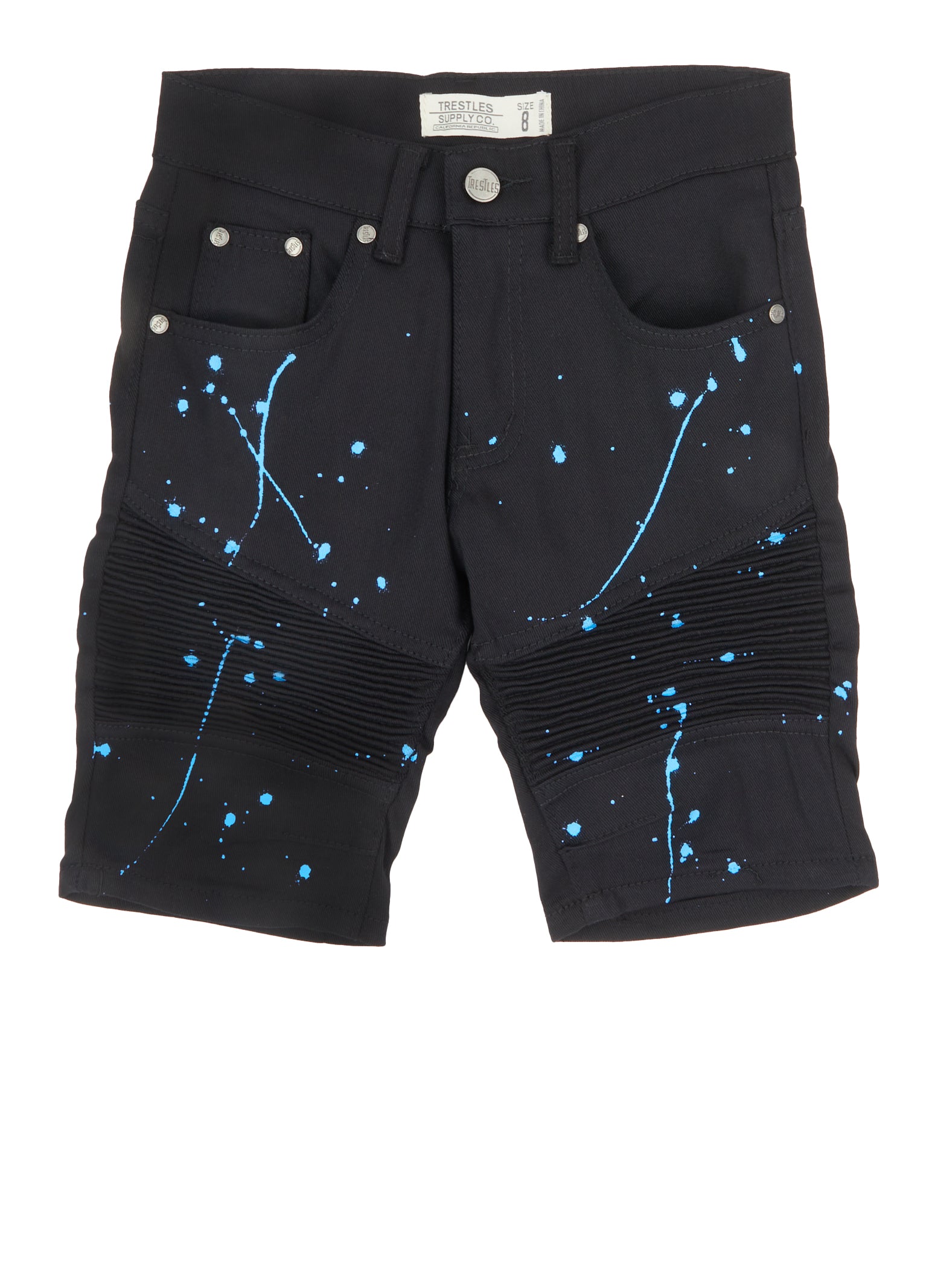 Boys Paint Splatter Denim Shorts, Black, Size 16