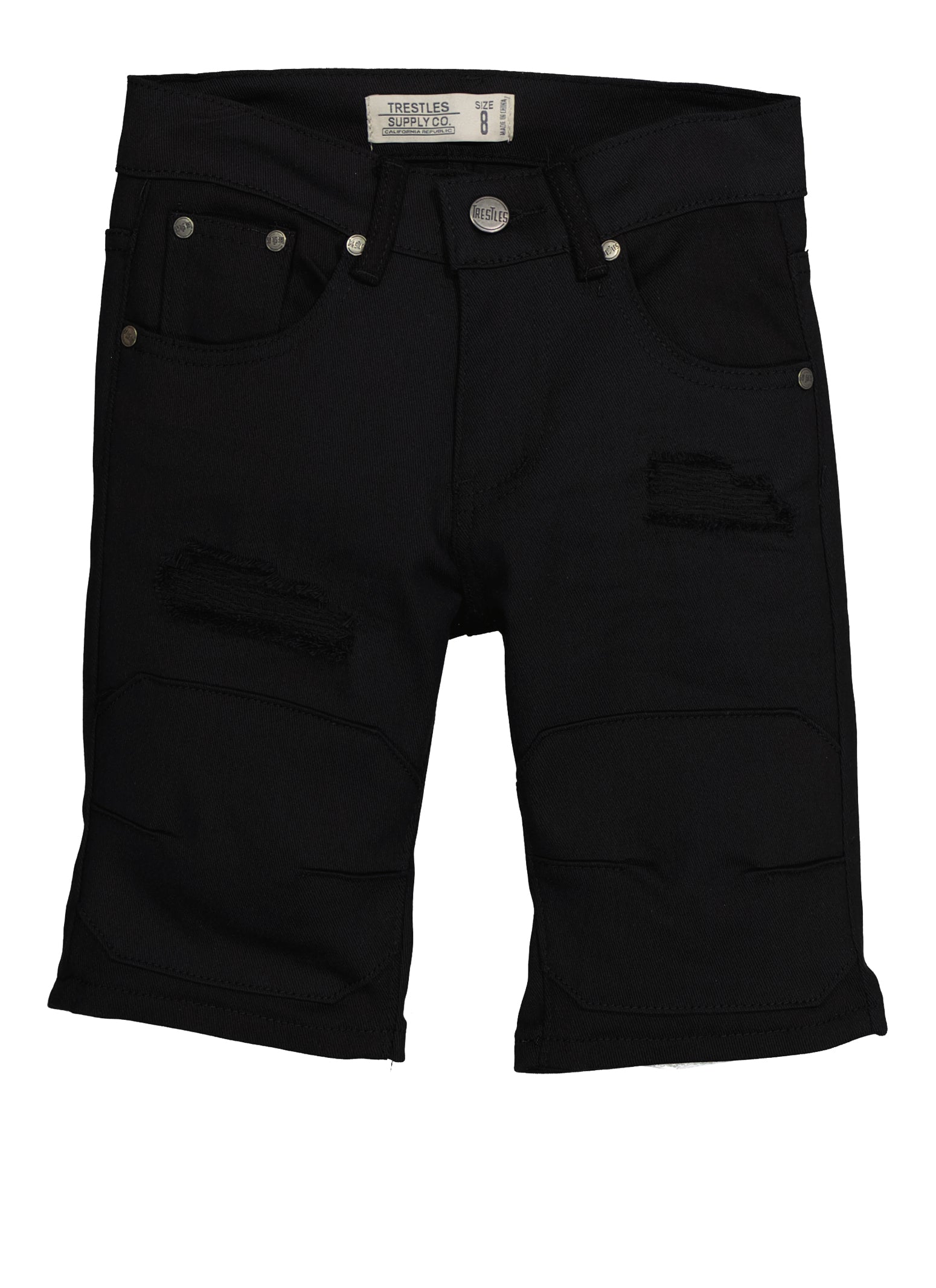 Boys Denim Patch and Repair Moto Bermuda Shorts, Black, Size 14