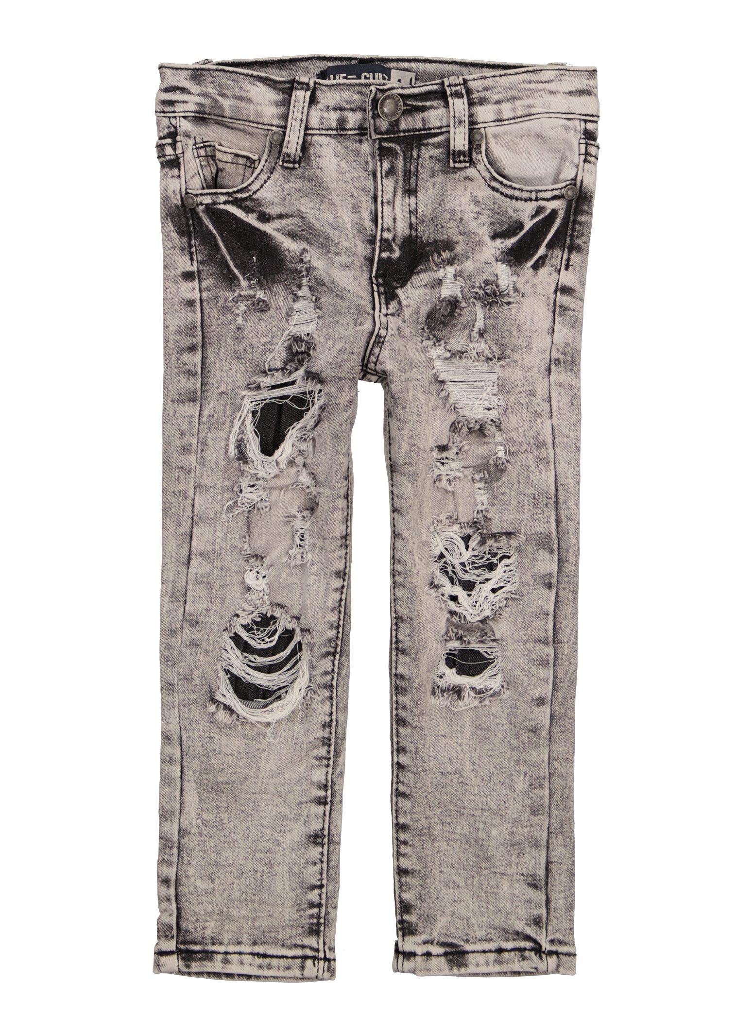 Little Boys Acid Wash Patch and Repair Skinny Jeans, Grey,