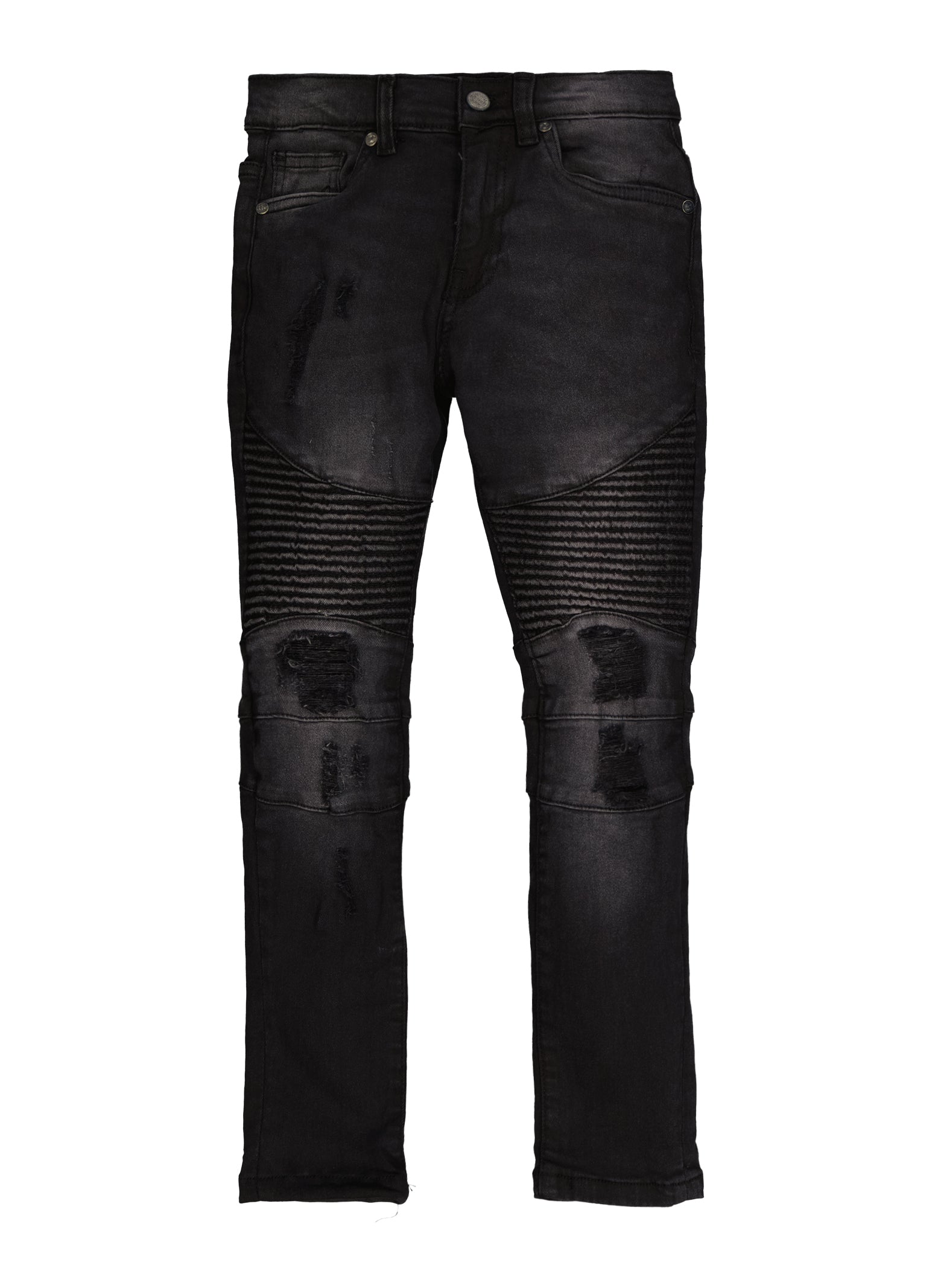 Boys Distressed Moto Skinny Jeans, Black, Size 14
