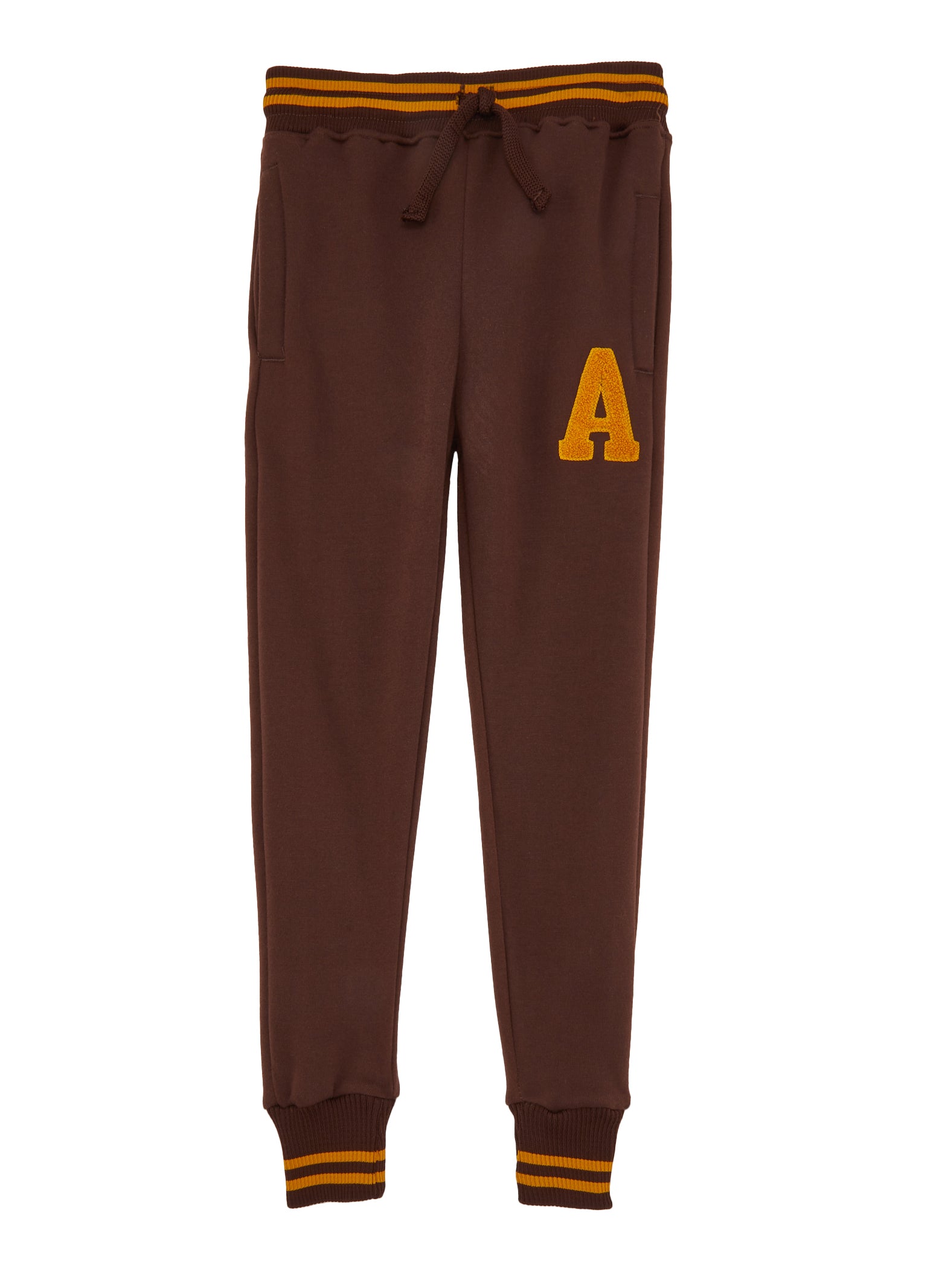Boys A Initial Chenille Patch Joggers, Brown, Size 18