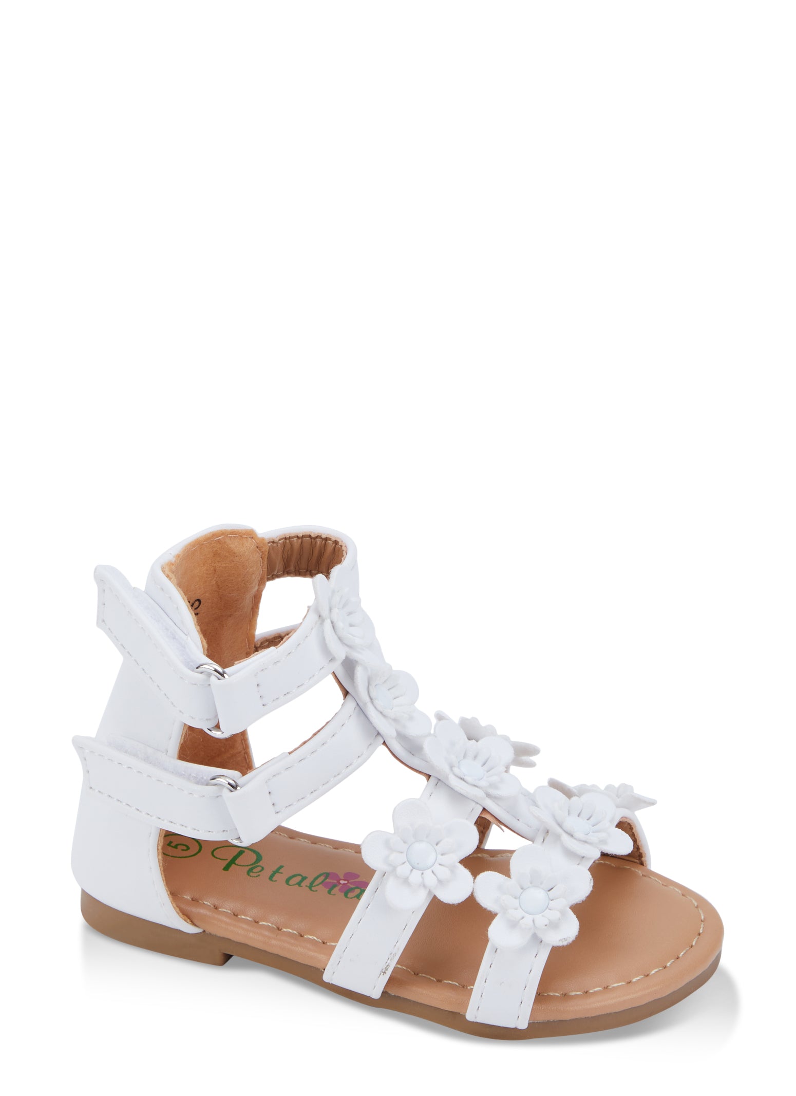 Womens Toddler Girls Floral Studded Gladiator Sandals, White, Size 9