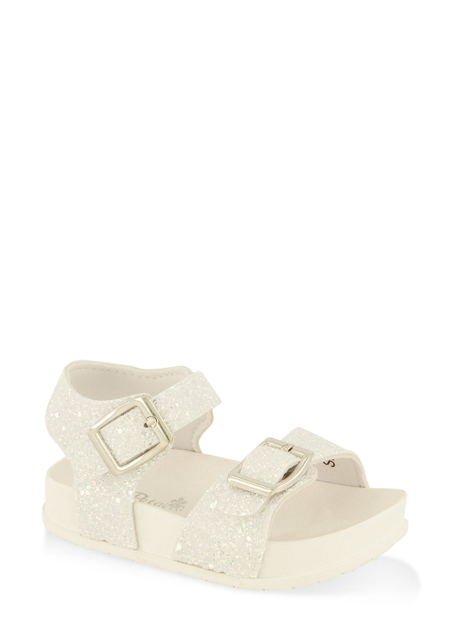 Womens Toddler Girls Glitter Buckle Band Ankle Strap Sandals, White,
