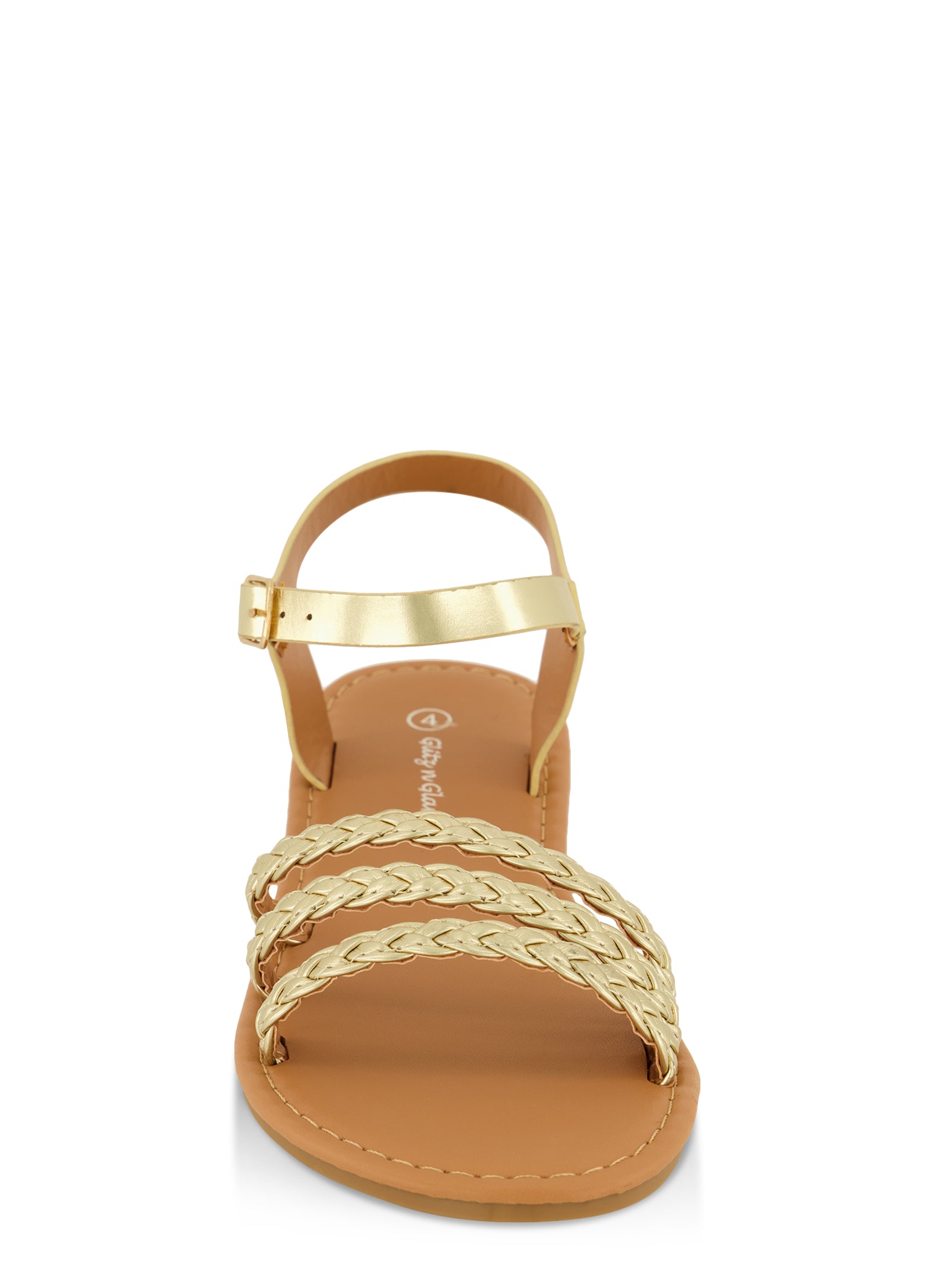 Womens Girls Braided Strappy Ankle Strap Sandals, Gold, Size 4
