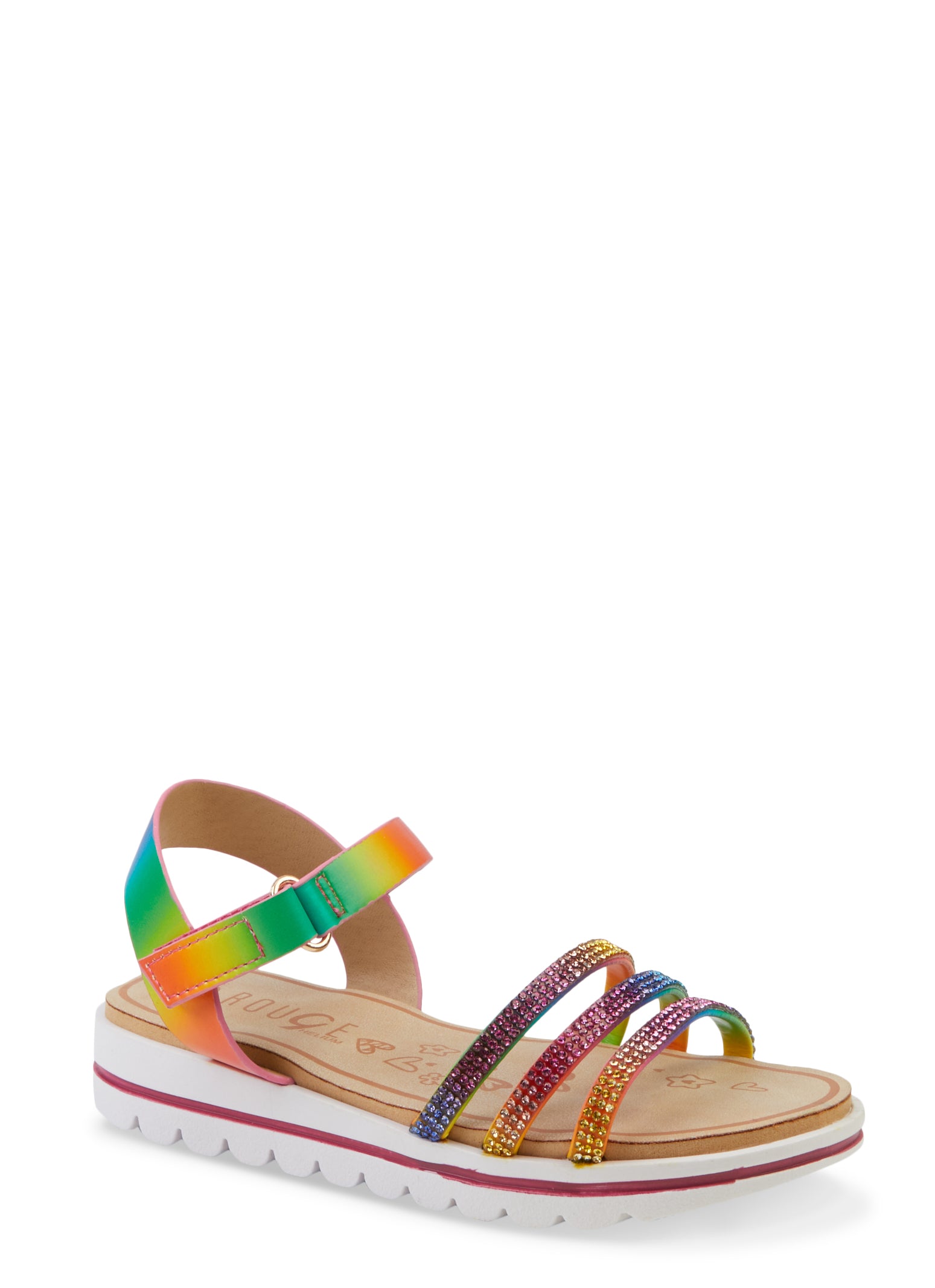 Girls Rainbow Rhinestone Strappy Velcro Strap Sandals, Multi, Size YOUTH 1