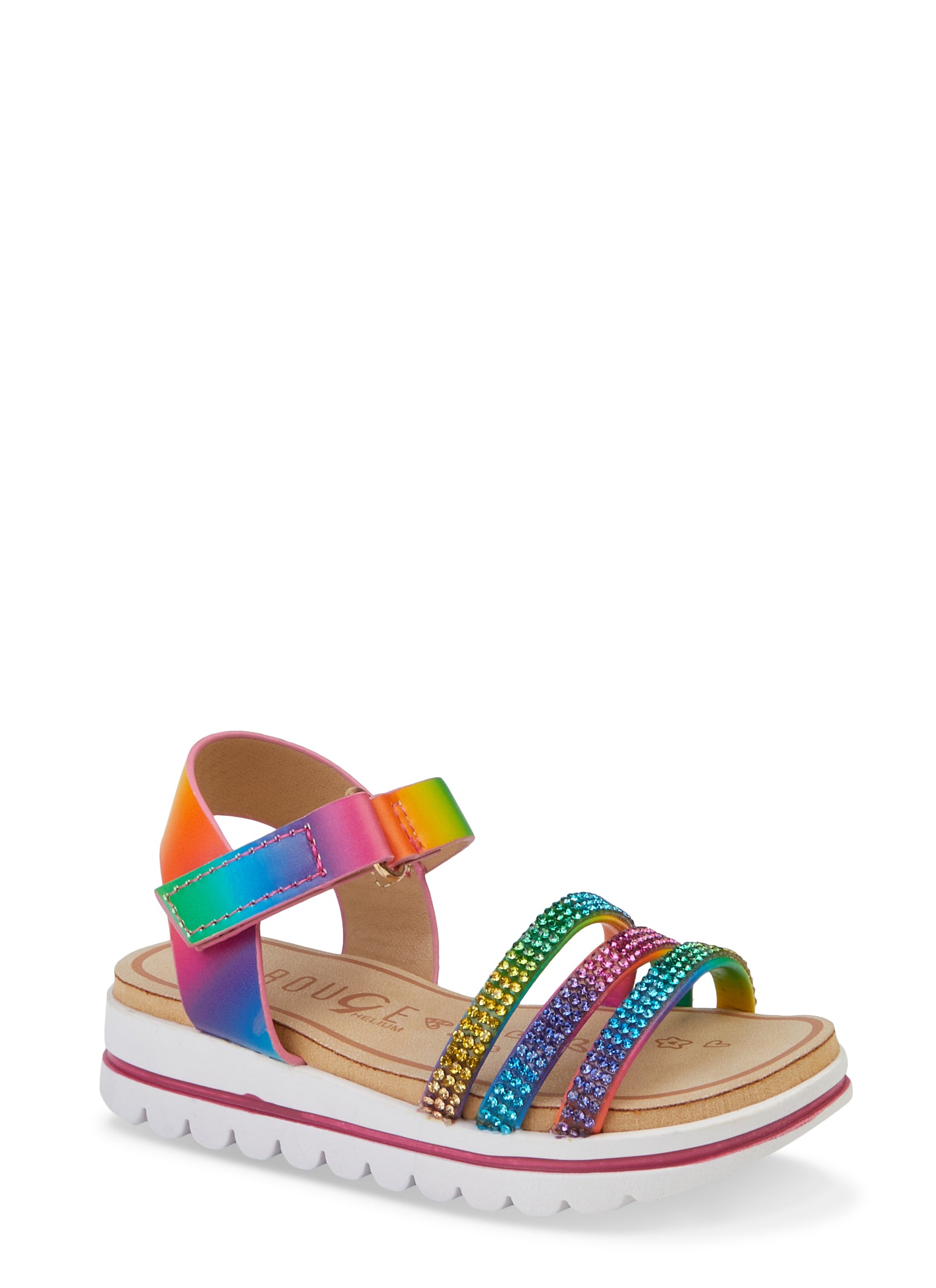 Womens Toddler Girls Rainbow Rhinestone Velcro Sandals, Multi, Size 8
