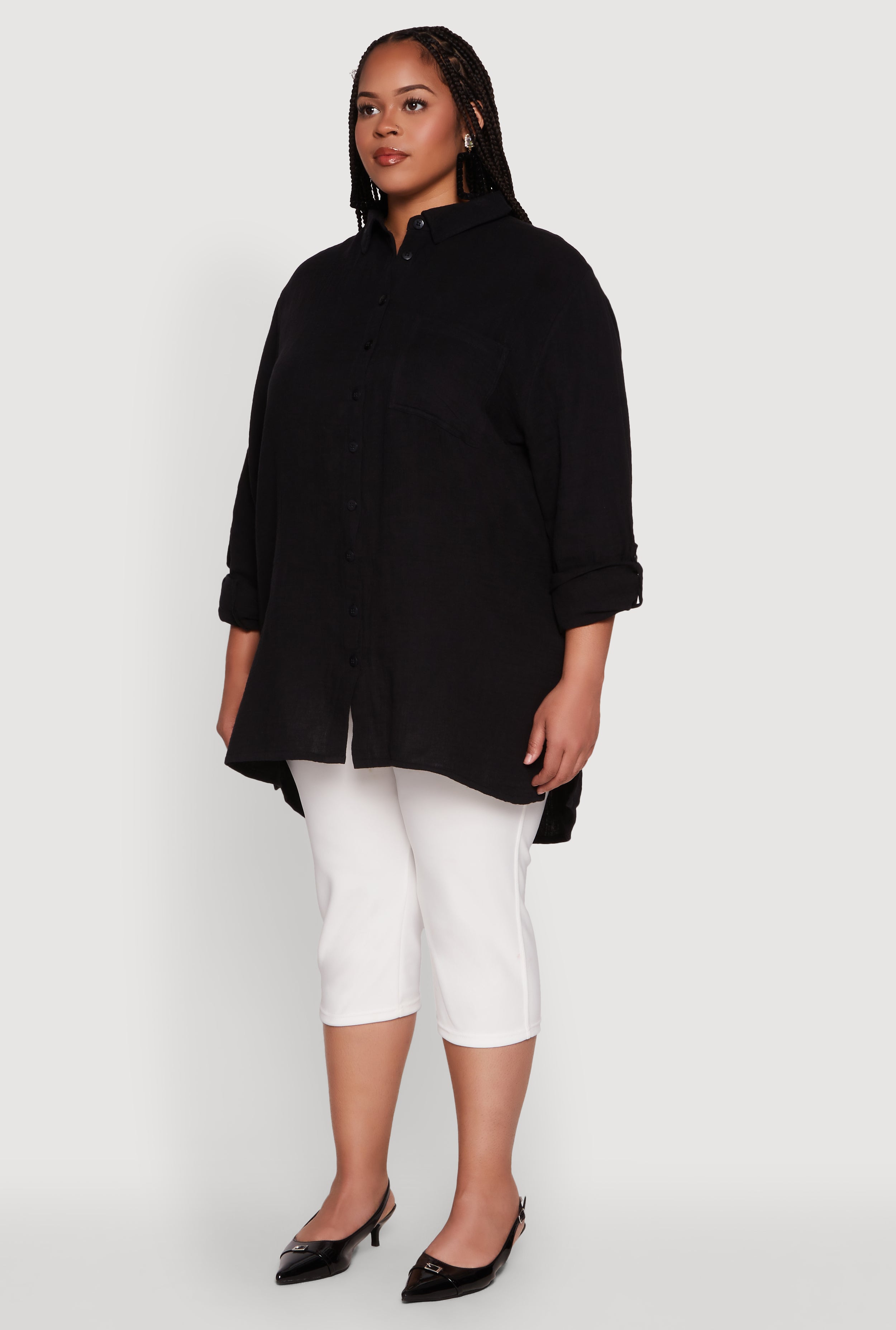 Womens Plus Trendy Gauze Knit Button Front Shirt,