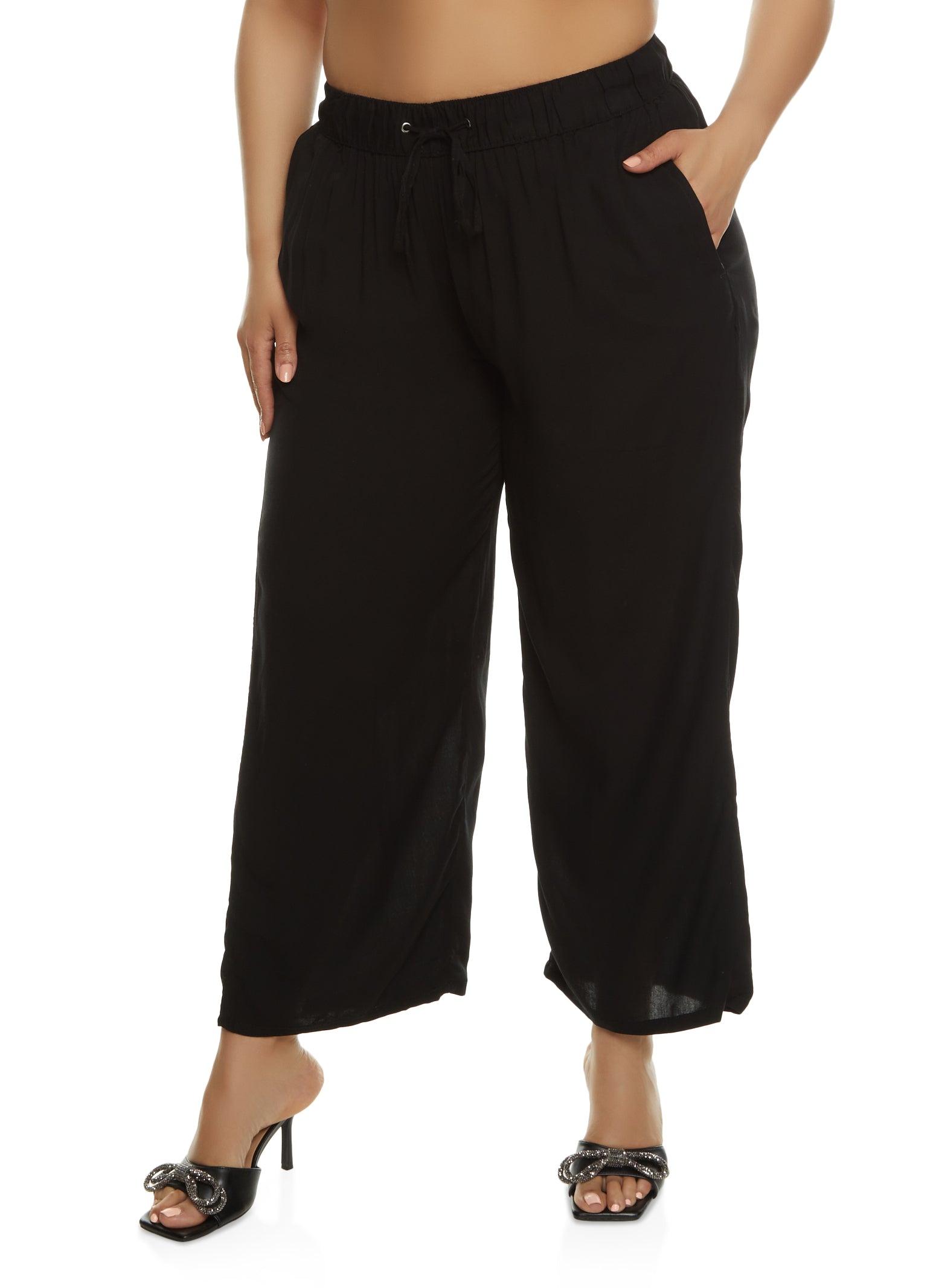 Womens Plus Drawstring Palazzo Pants,