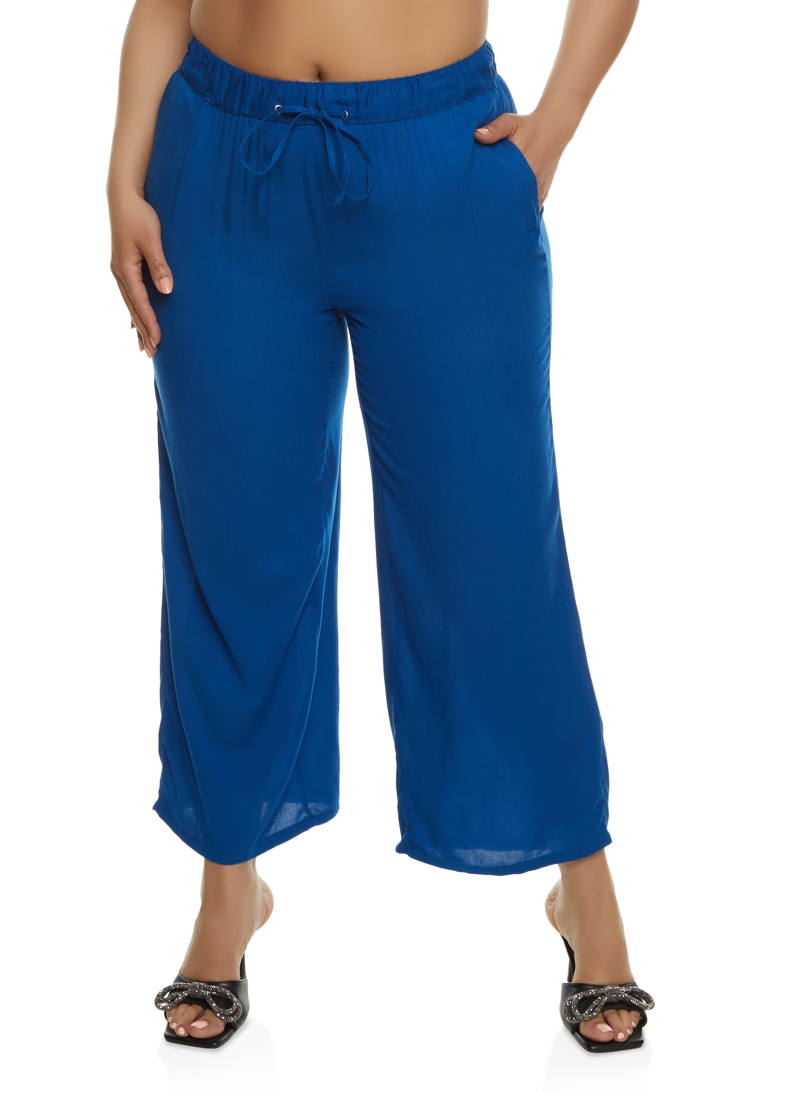 Womens Plus Size Drawstring Palazzo Pants, Blue, Size 2X