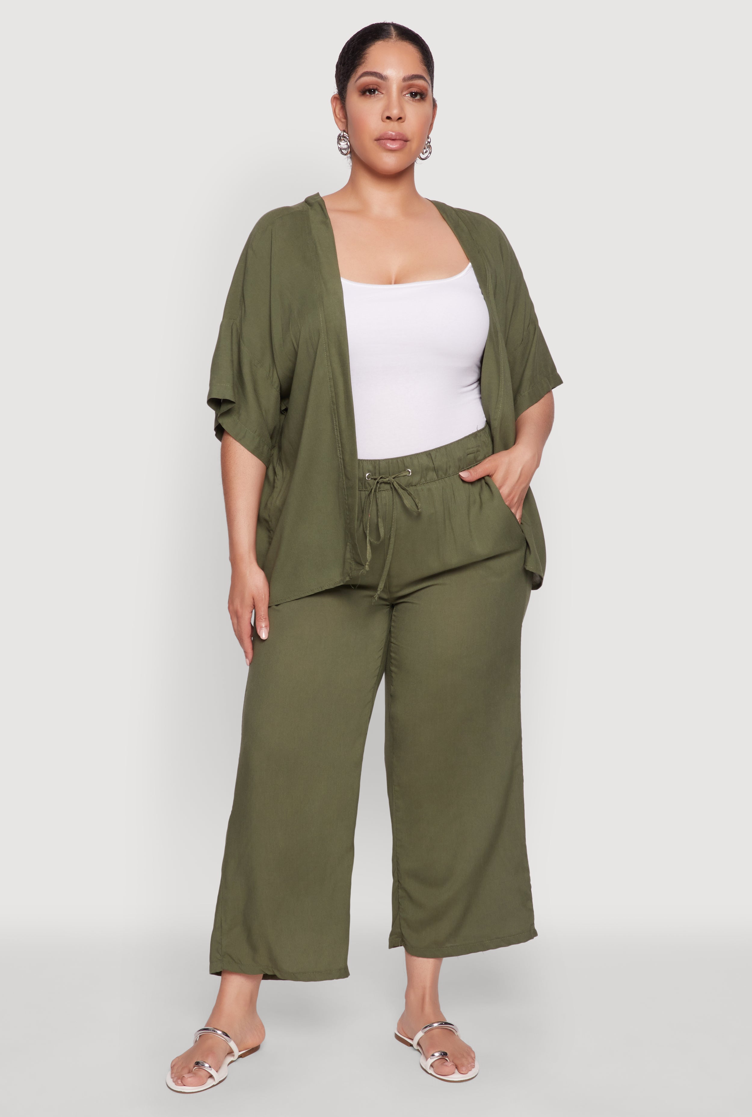 Womens Plus Size Kimono, Green, Size 2X