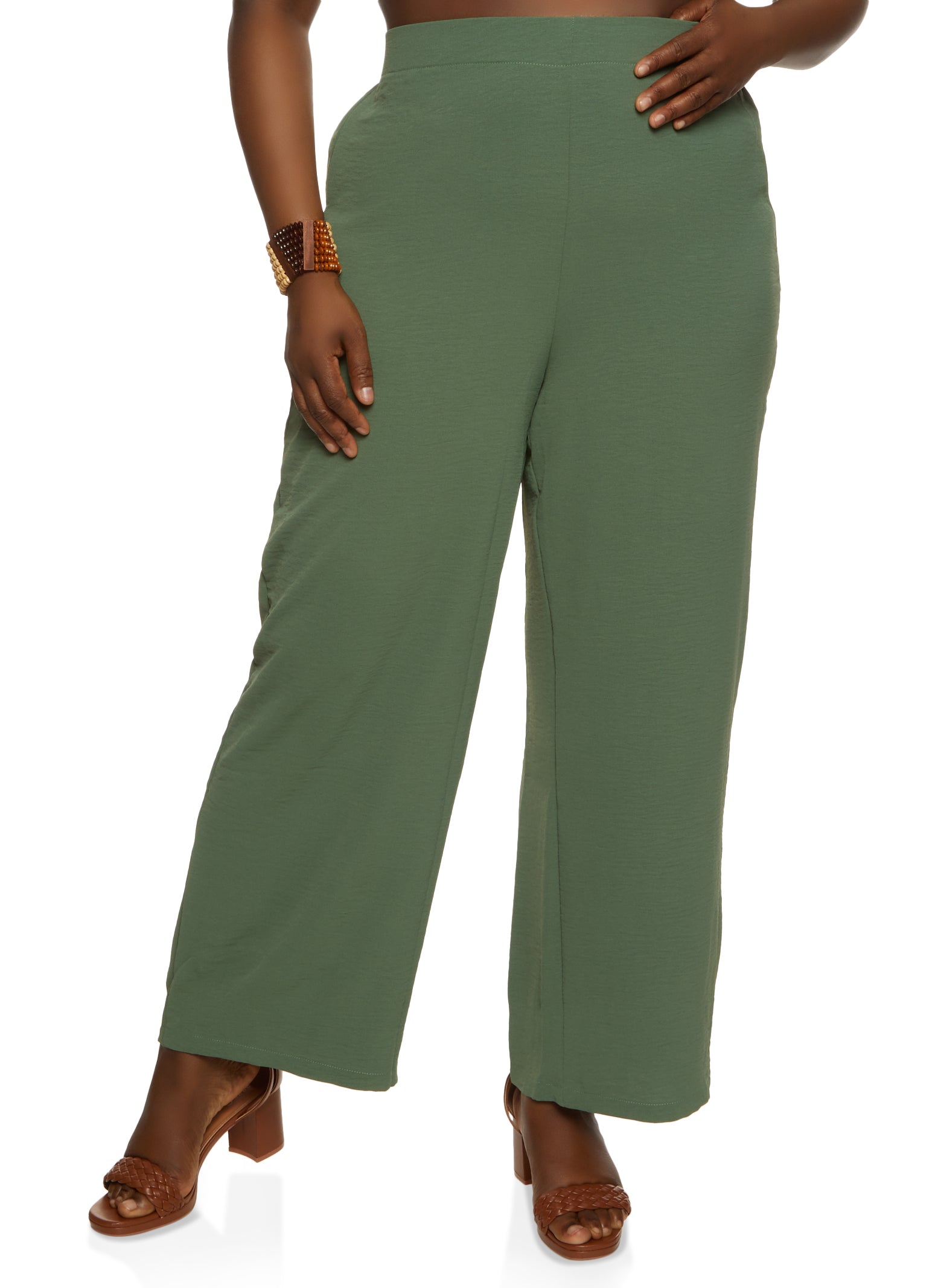 RQYYD Women's Plus Size Wide Leg Pants Pleated High Waisted Business Office  Work Trousers Long Straight Suit Pants(Army Green,XL)