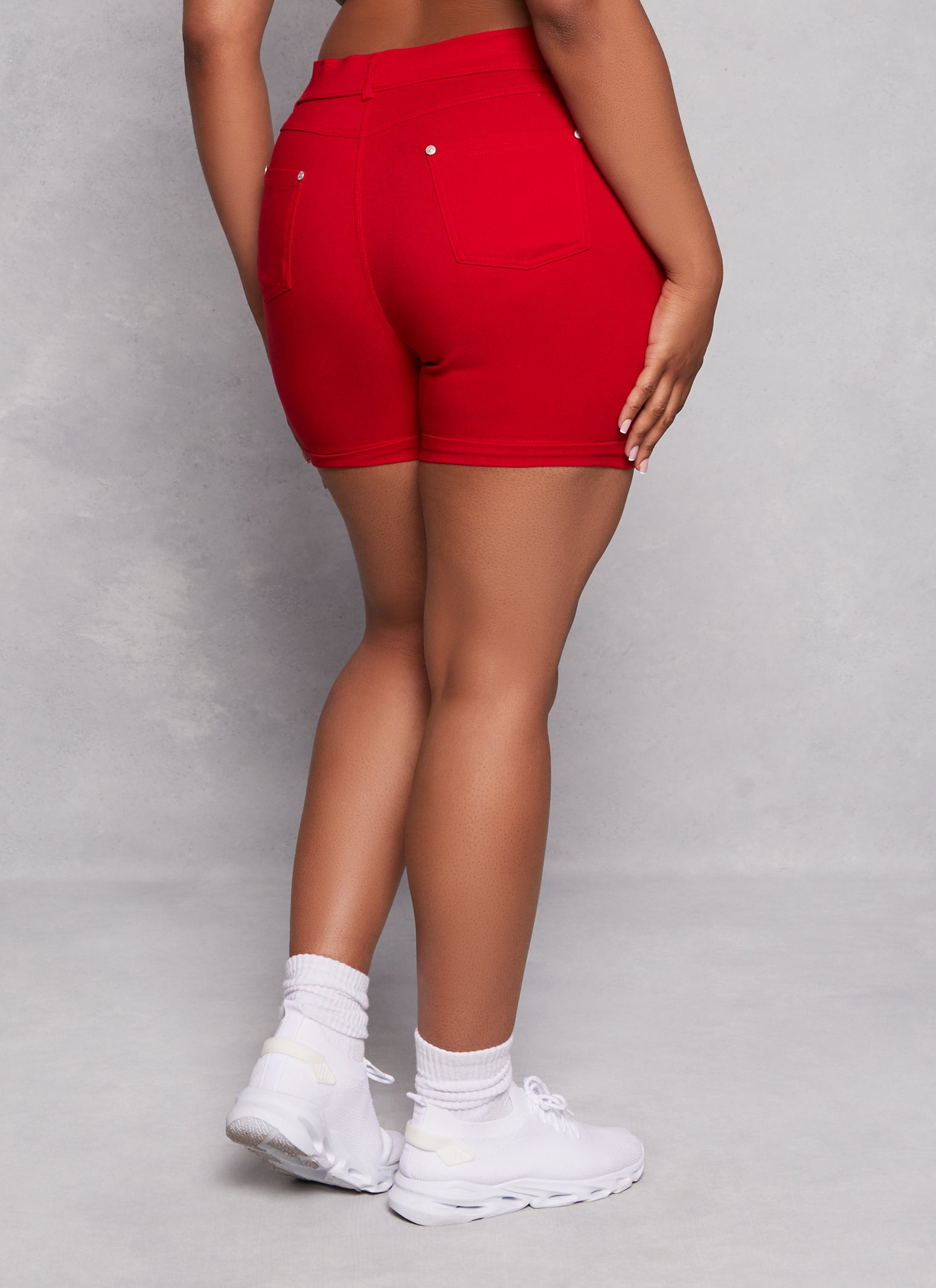 Womens Plus Size High Waist Cuffed Bermuda Shorts, Red, Size 1X