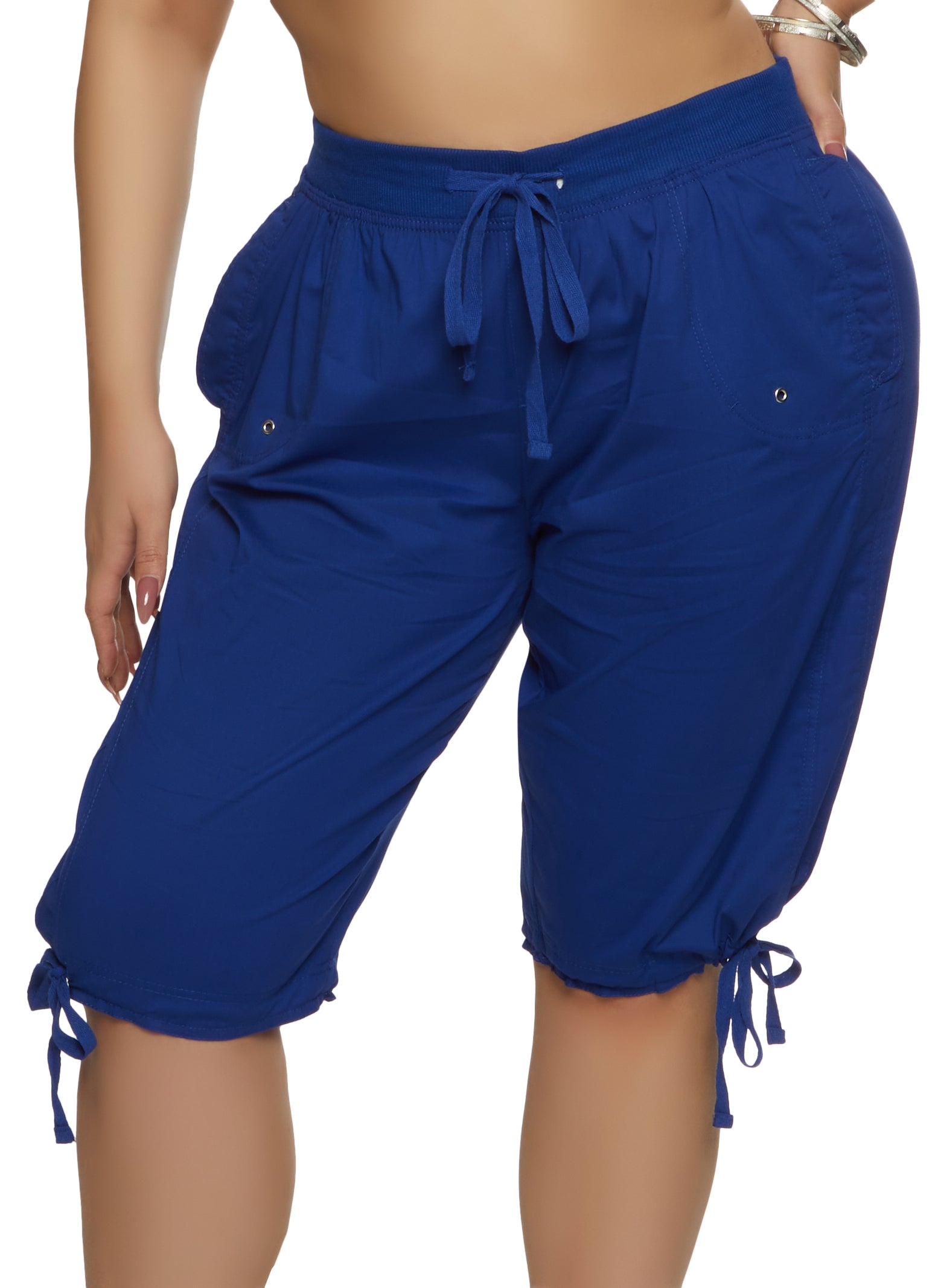 Womens Plus Size Drawstring Hem Bermuda Shorts, Blue, Size 1X