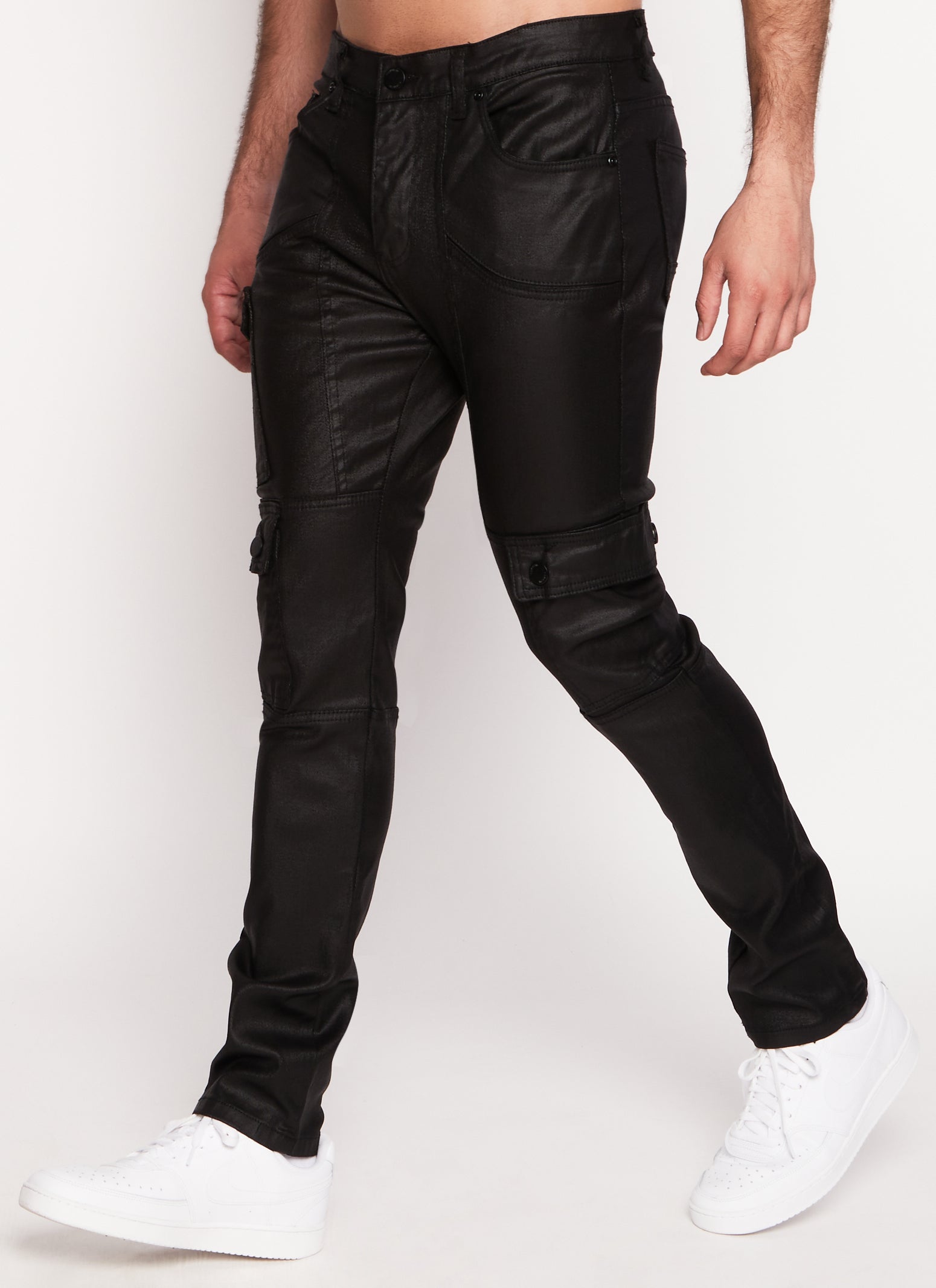 Womens Mens Waxed Skinny Cargo Trousers,