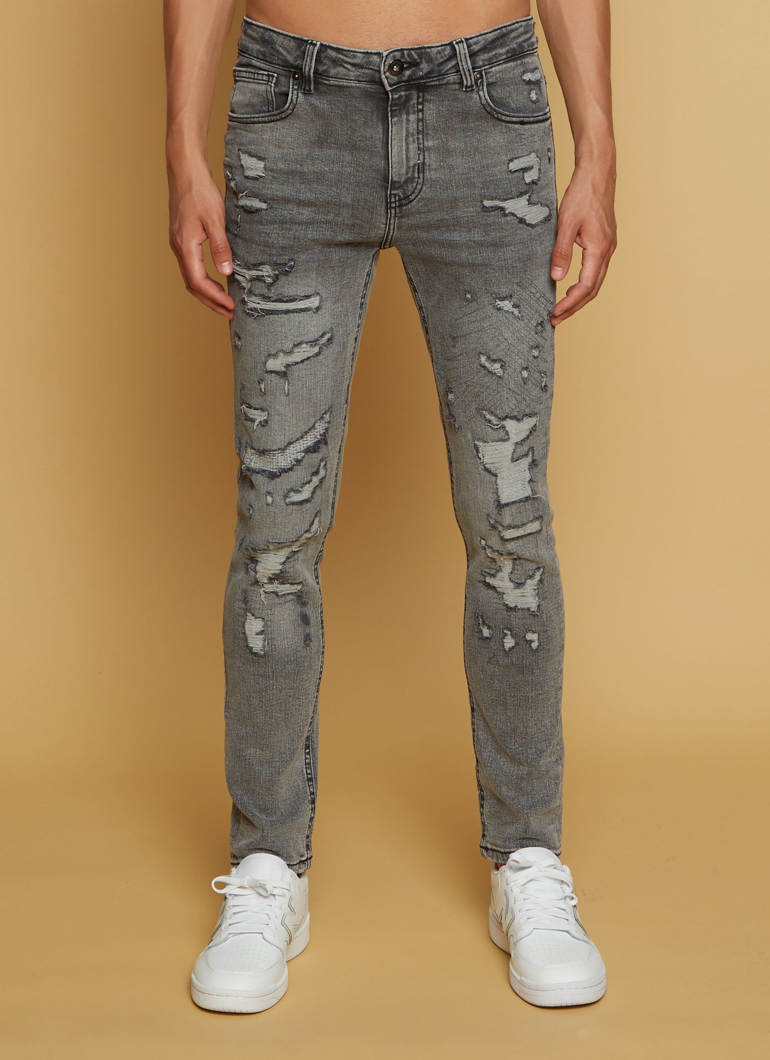 Womens Mens Distressed Denim Skinny Fit Jeans, X