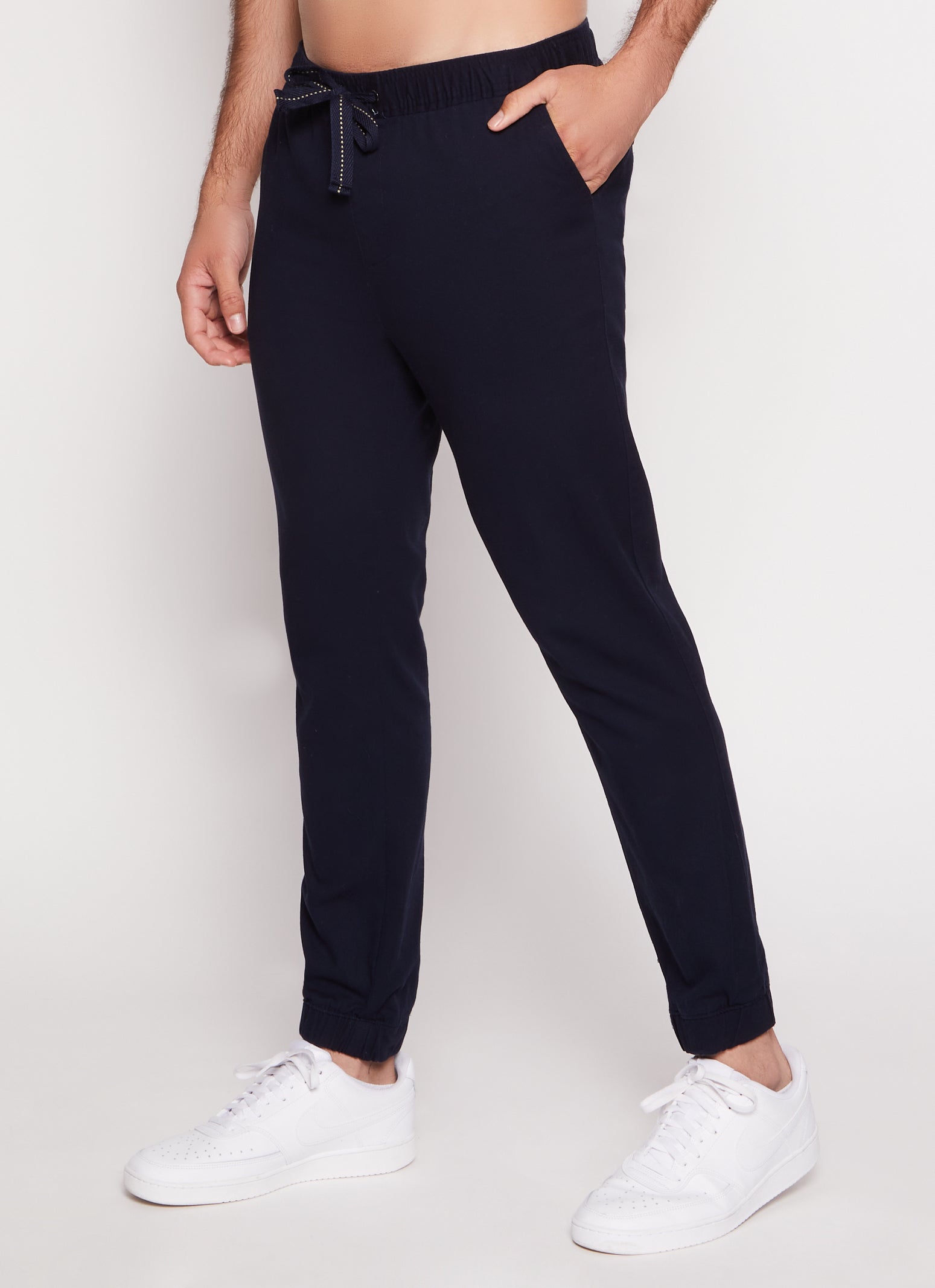 Womens Mens Twill Drawstring Stretch Joggers,