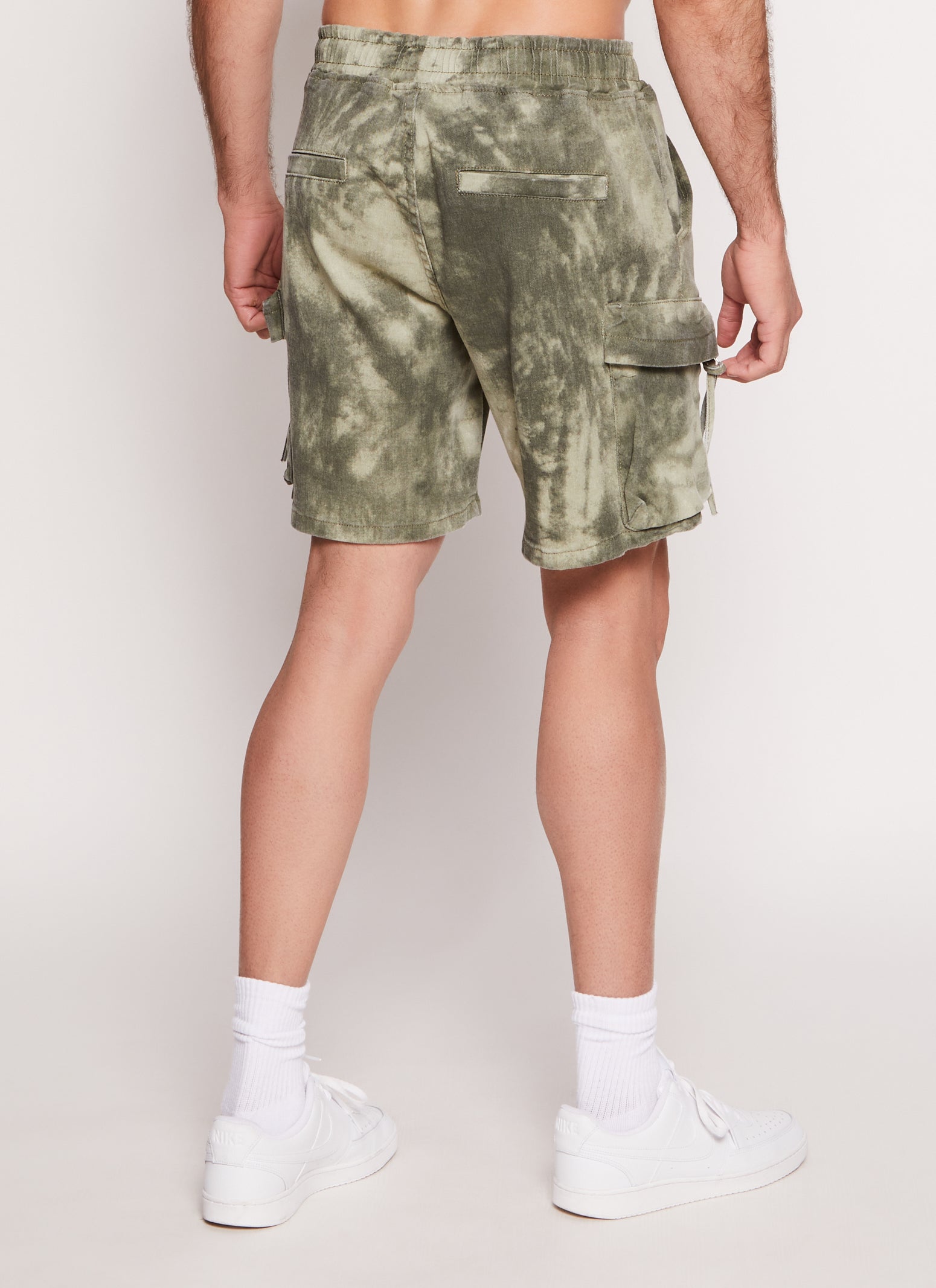 Womens Mens Drawstring Tie Dye Print Cargo Pocket Shorts,