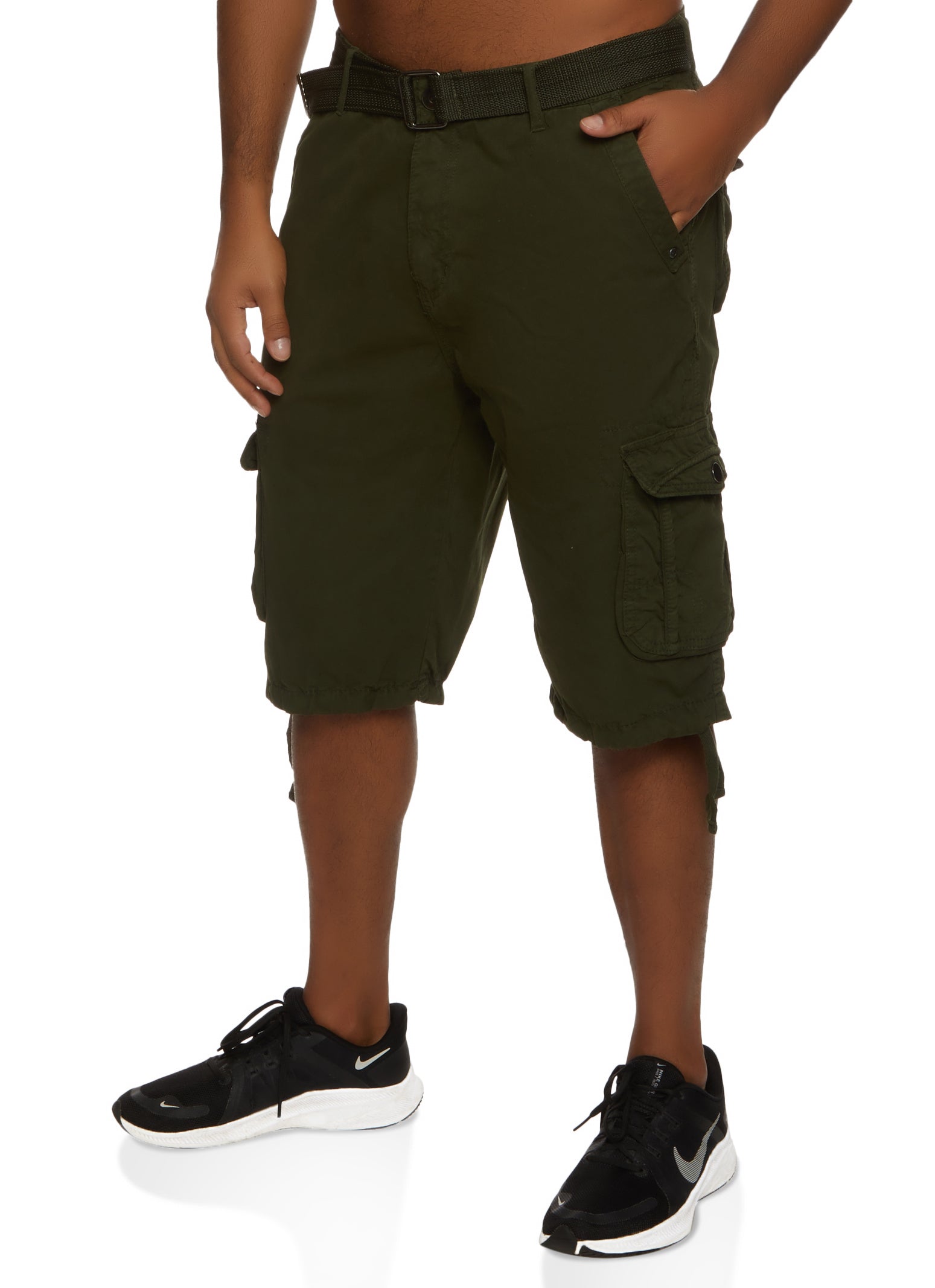 Womens Mens Twill Belted Cargo Shorts,