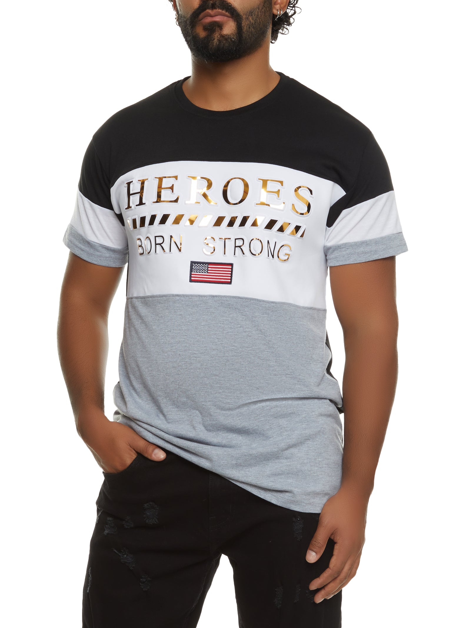 Womens Mens Heroes Born Strong Embossed Foil Screen Tee,