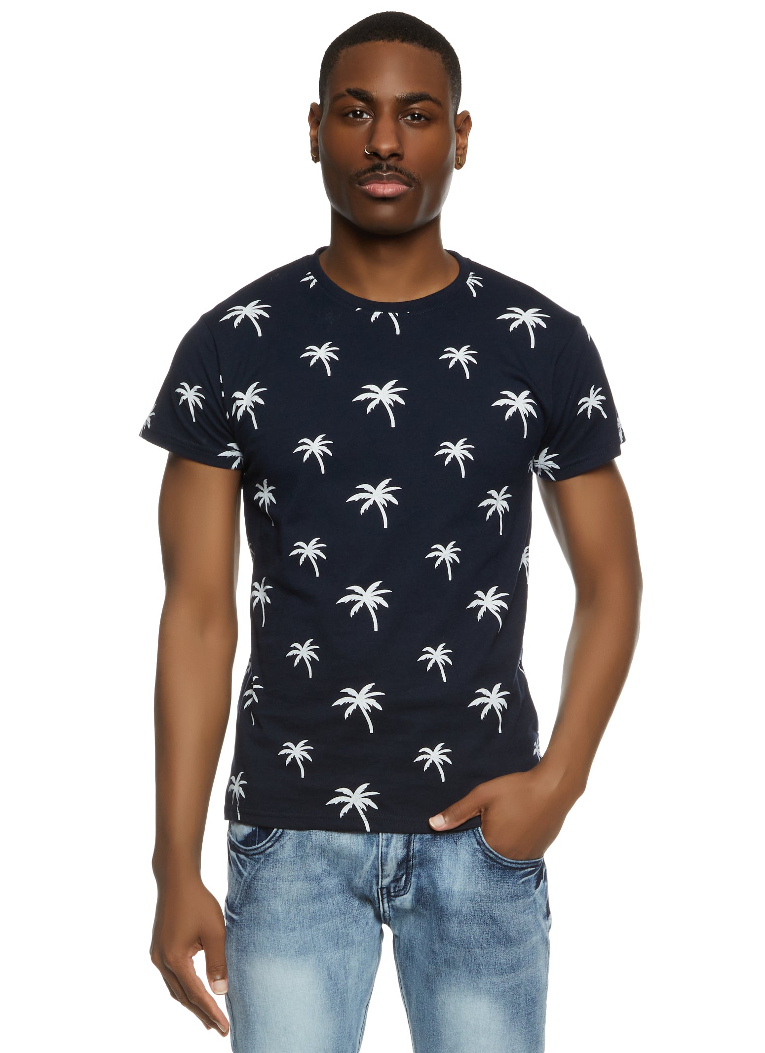 Womens Mens Palm Tree Printed Graphic Tee, Blue, Size M