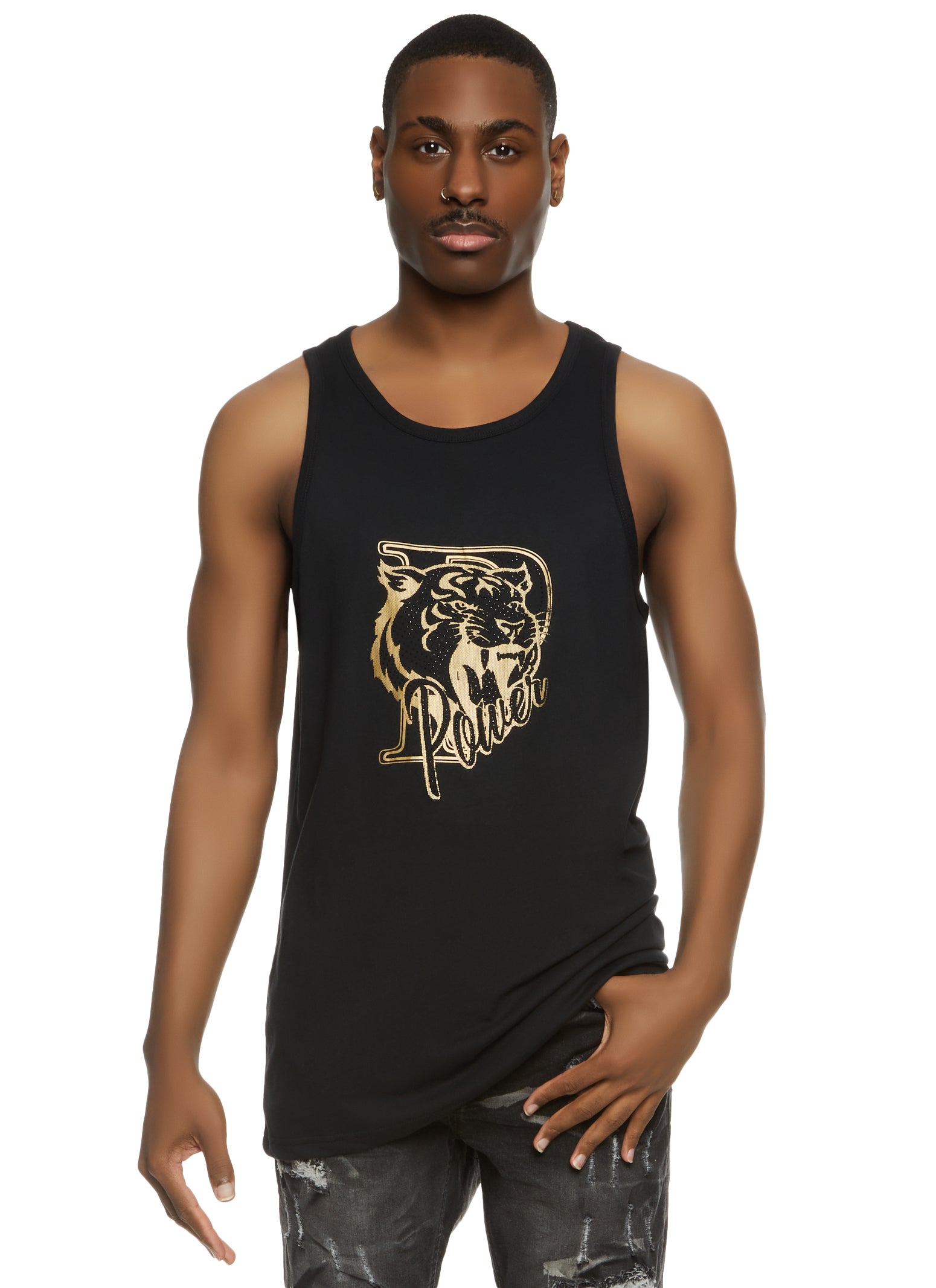 Womens Mens Tiger Power Graphic Tank Top, Black, Size S