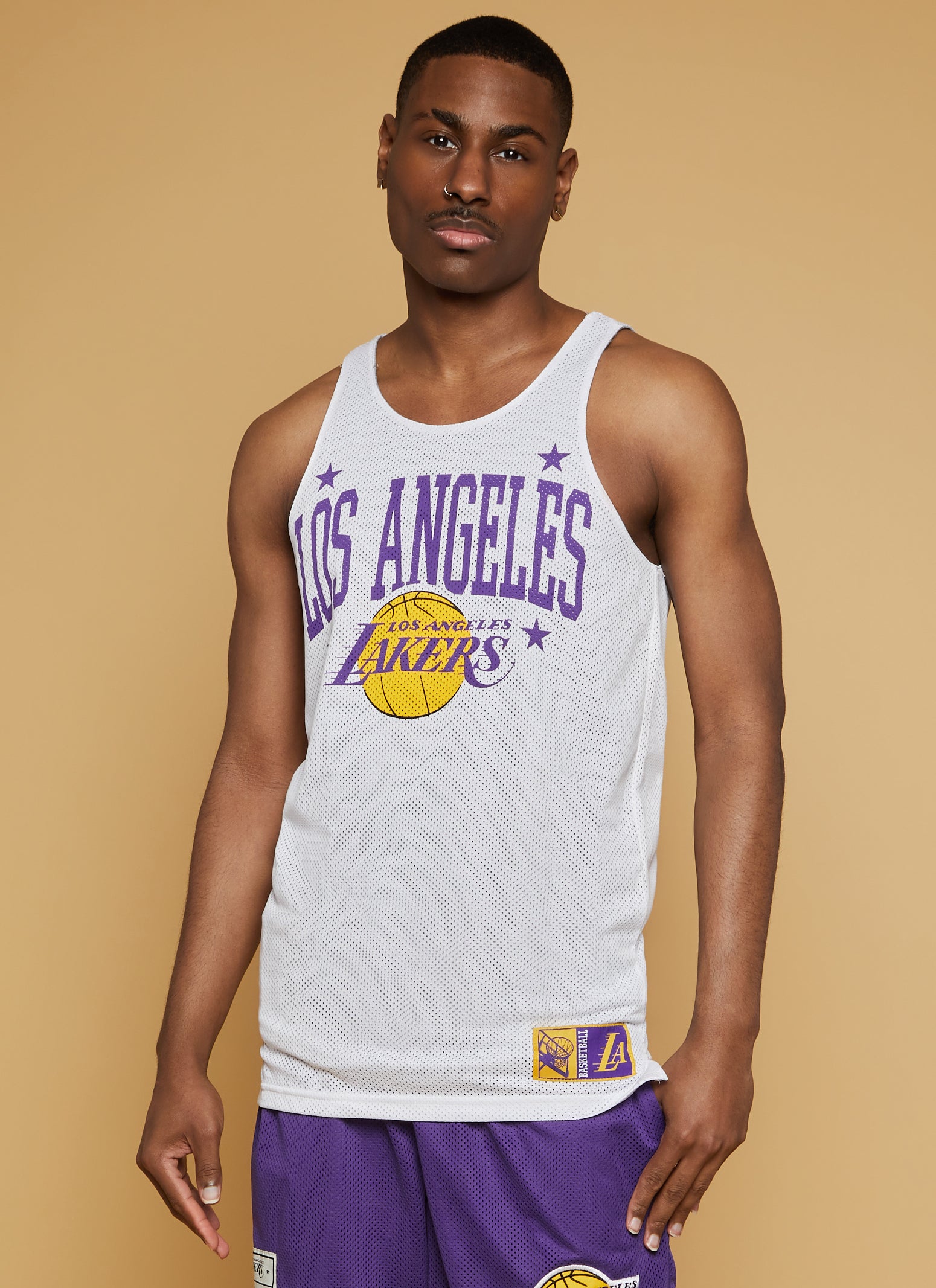 Womens Mens NBA Los Angeles Lakers Graphic Reversible Tank Top, White, Size XL