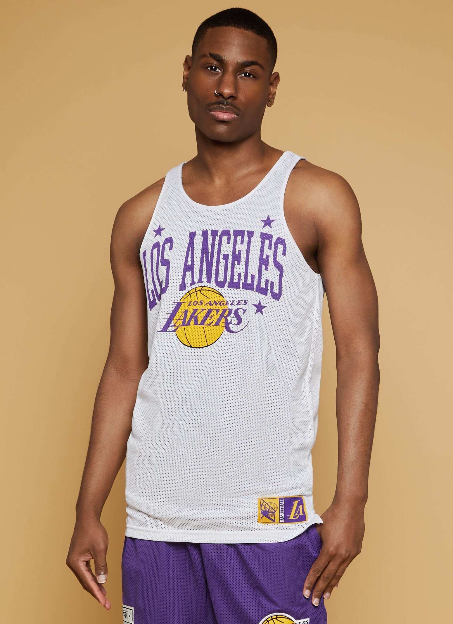 Womens Mens NBA Los Angeles Lakers Graphic Reversible Tank Top, White,