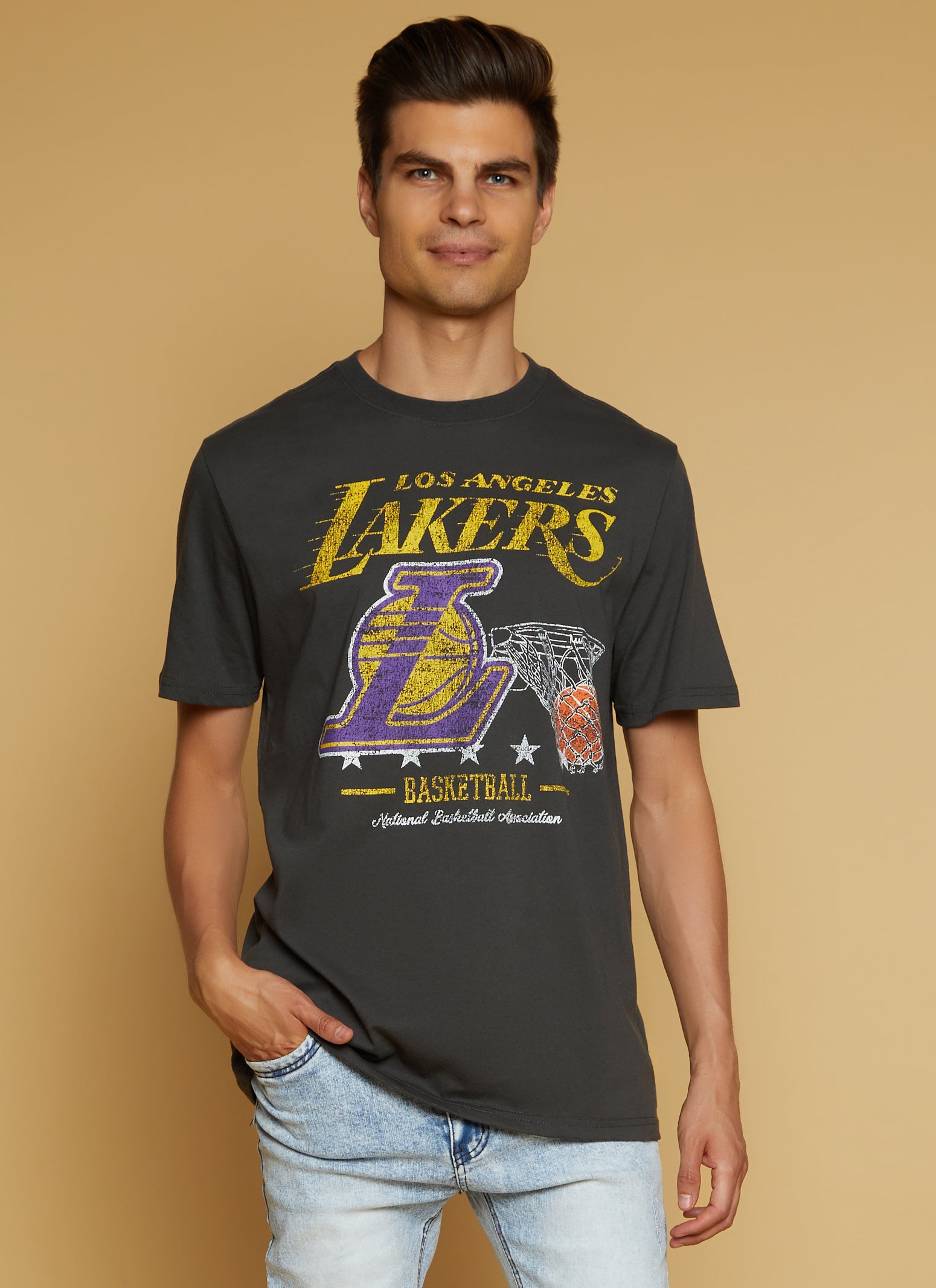 Womens Mens NBA Los Angeles Lakers Short Sleeve Graphic Tee, Black,