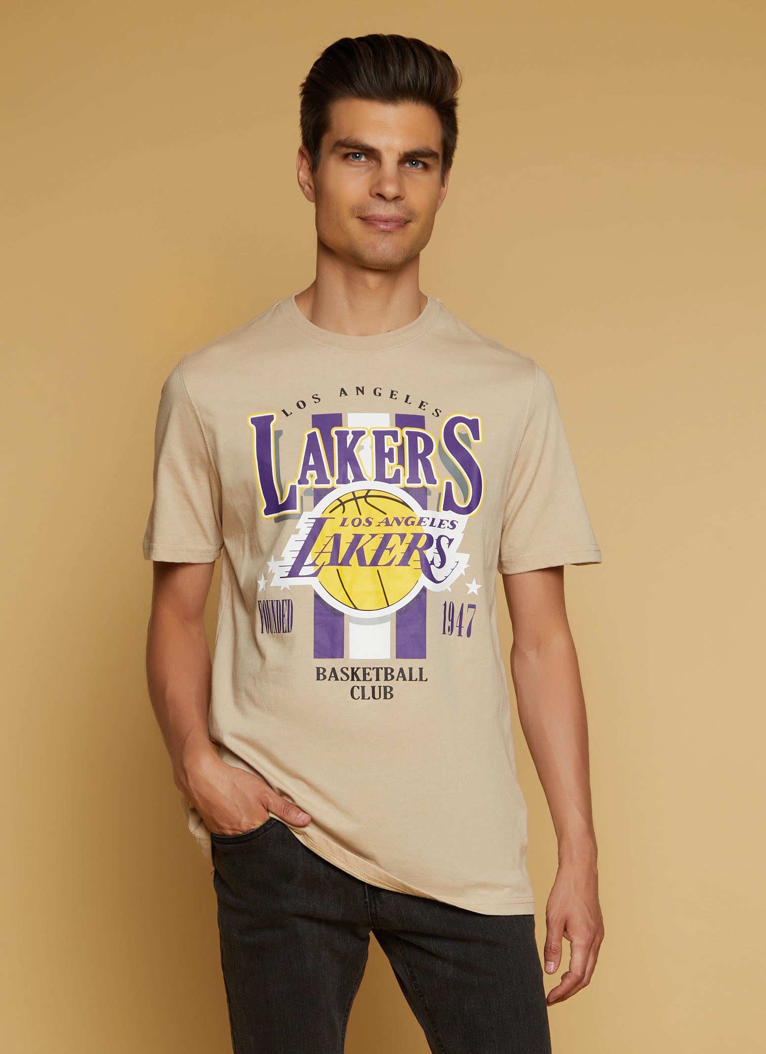 Womens Mens NBA Los Angeles Lakers Basketball Club T Shirt, Beige,