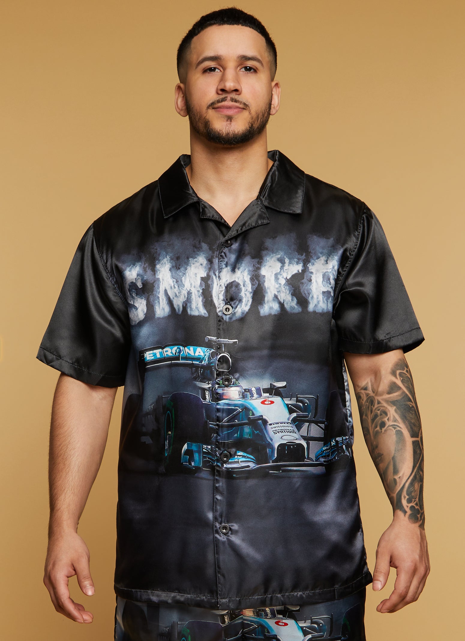 Womens Mens Smoke Race Car Graphic Shirt, Black,