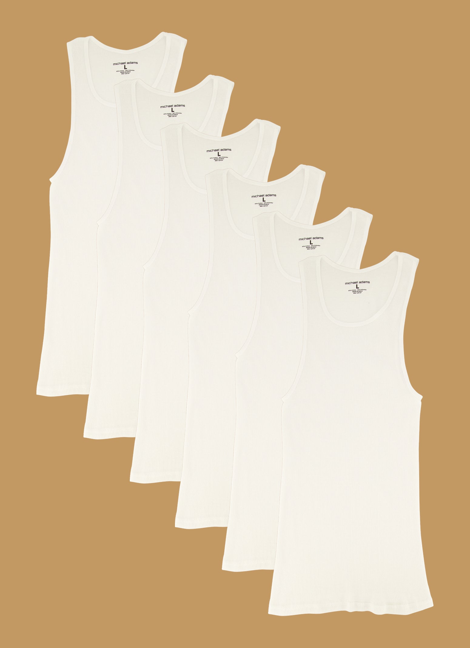 Womens Mens Ribbed Tank Tops 6 Pack, White, Size L