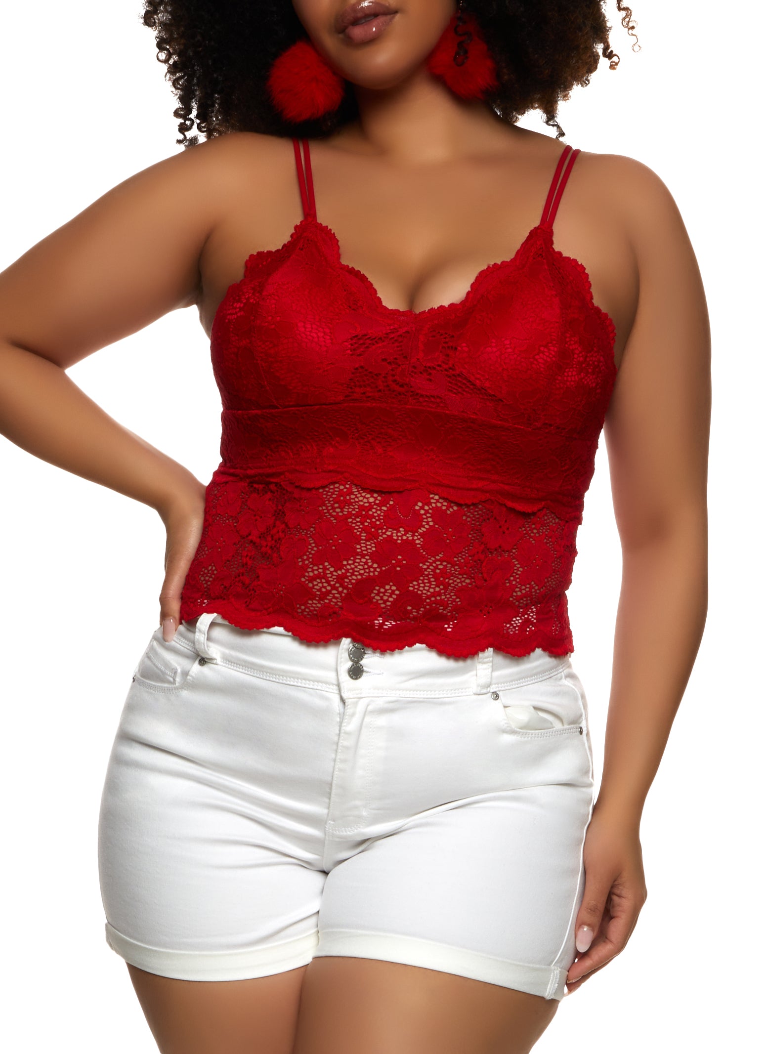 Womens Plus Floral Lace Cropped Cami,