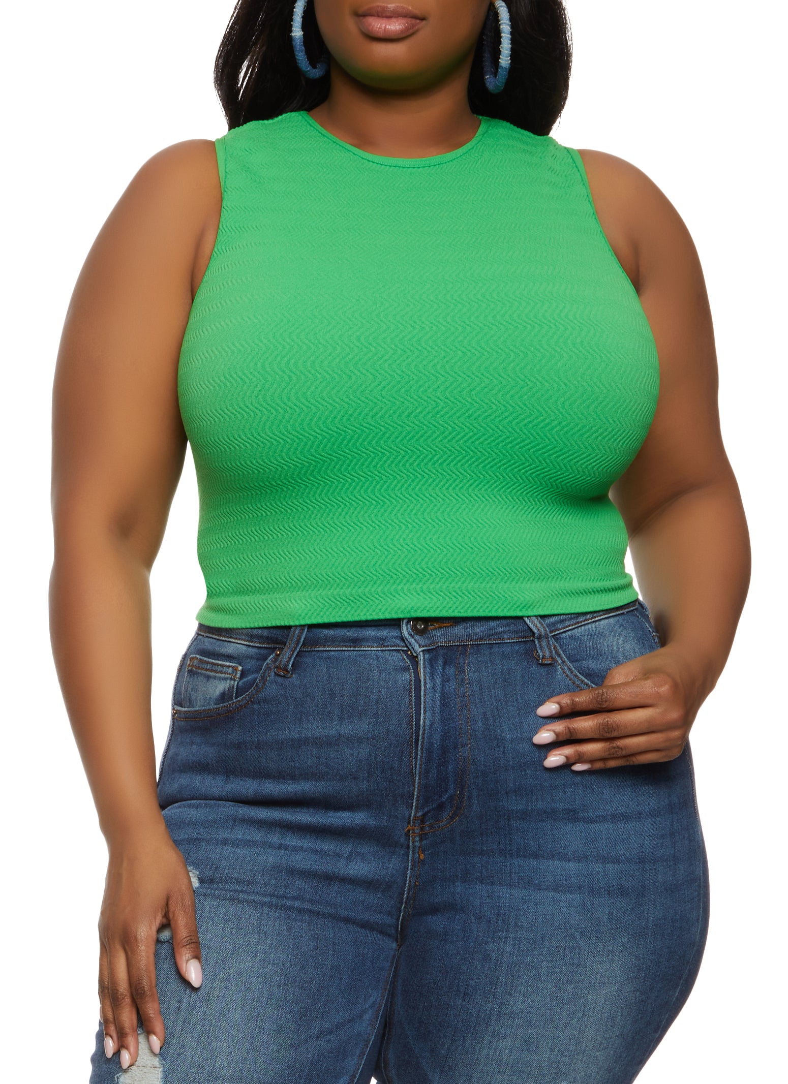 Womens Plus Textured Knit Cropped Tank Top, Green,