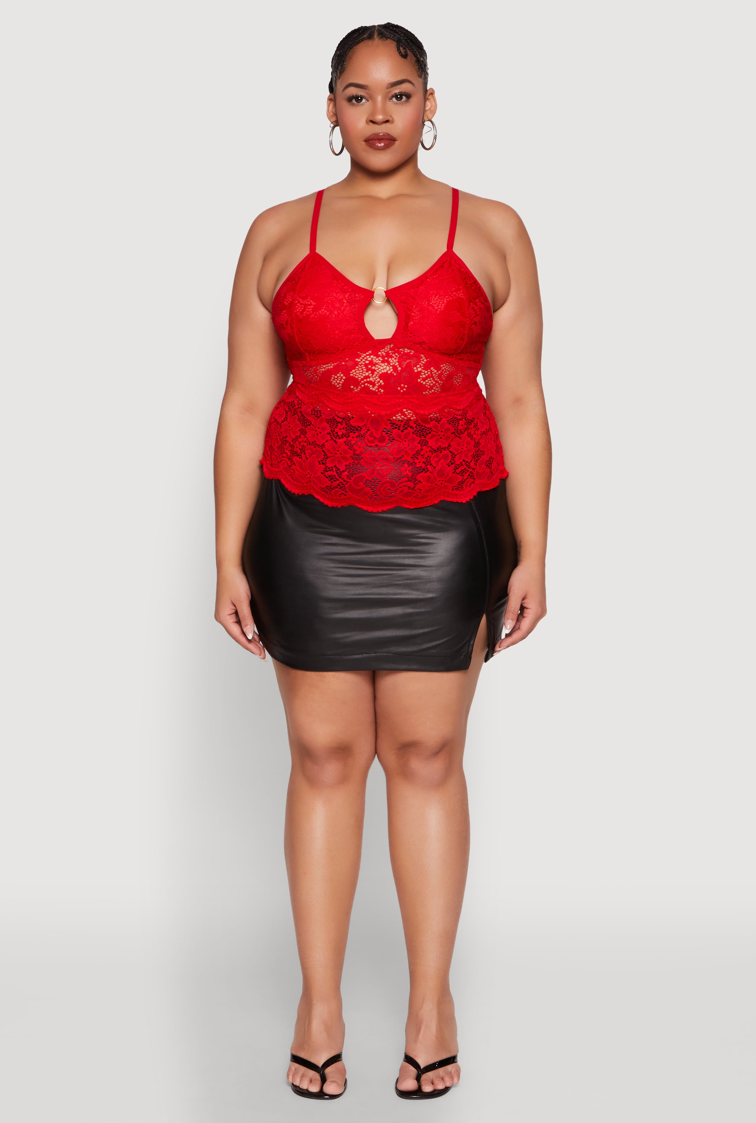 Womens Plus Floral Lace Keyhole Cami,