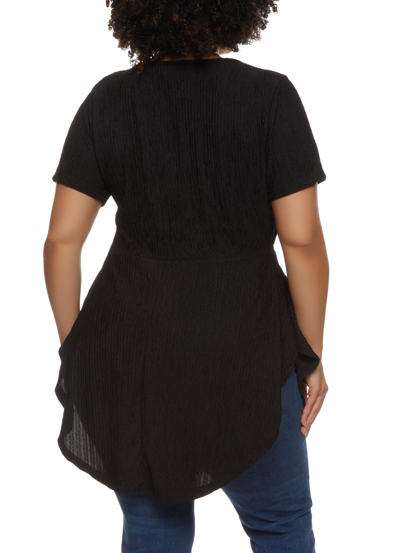 Womens Plus Size Peplum Tunic Top with Necklace, Black, Size 1X