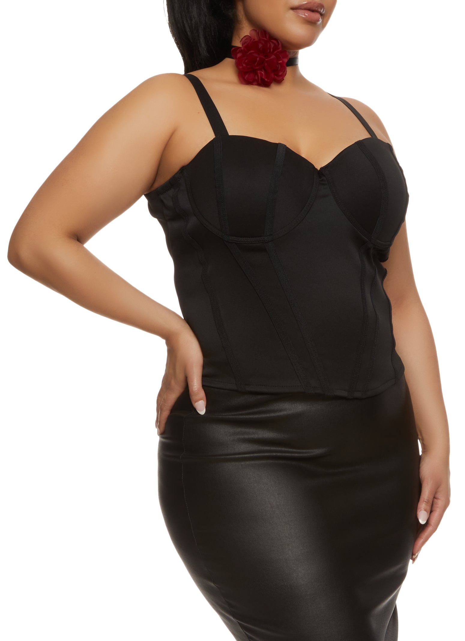 Womens Plus Size Scuba Convertible Bustier Top, Black, Size 2X