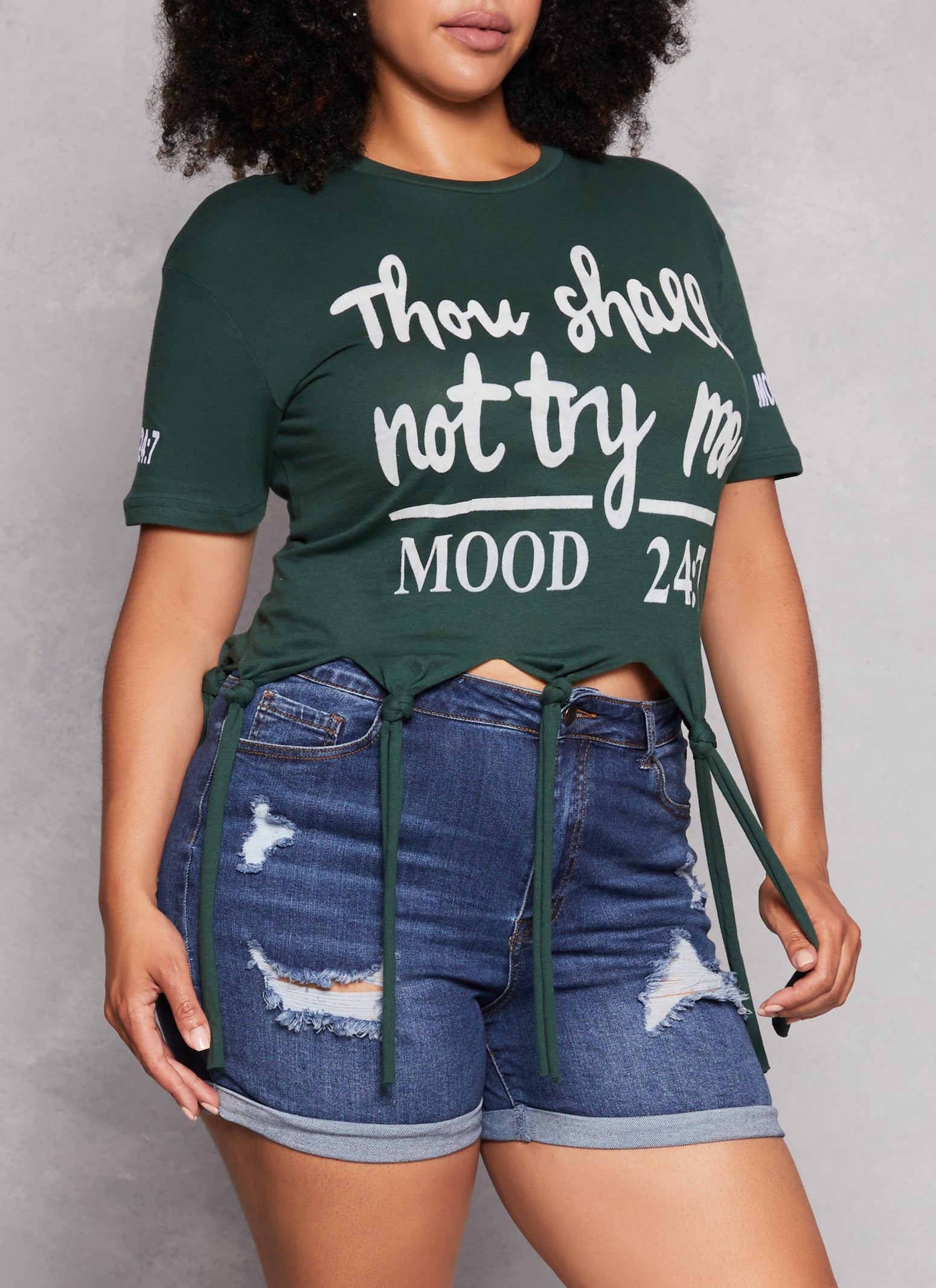 Womens Plus Size Thou Shall Not Fringe T Shirt, Green, Size 3X