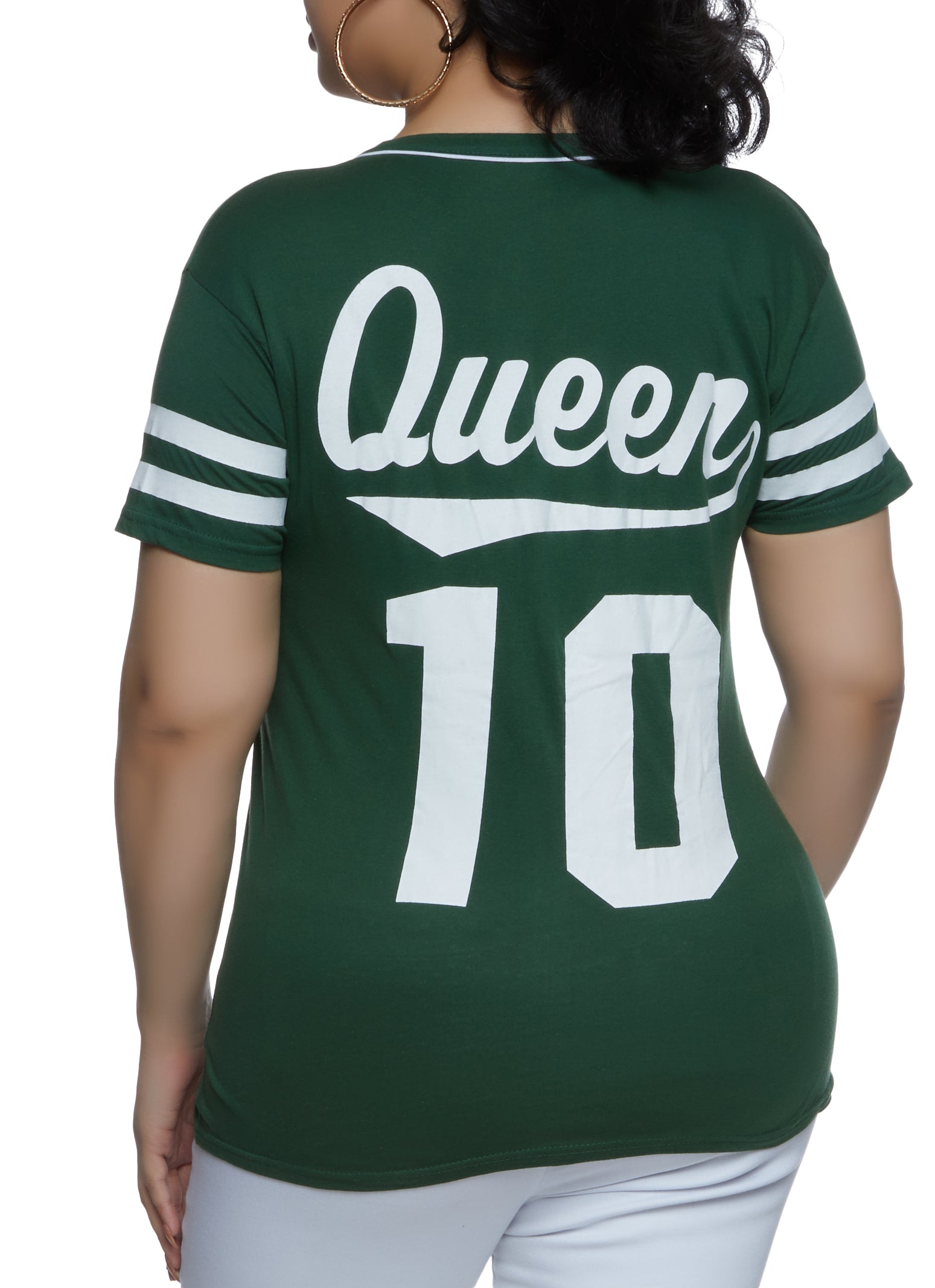 Womens Plus Size Queen 10 Baseball Jersey, Green, Size 2X