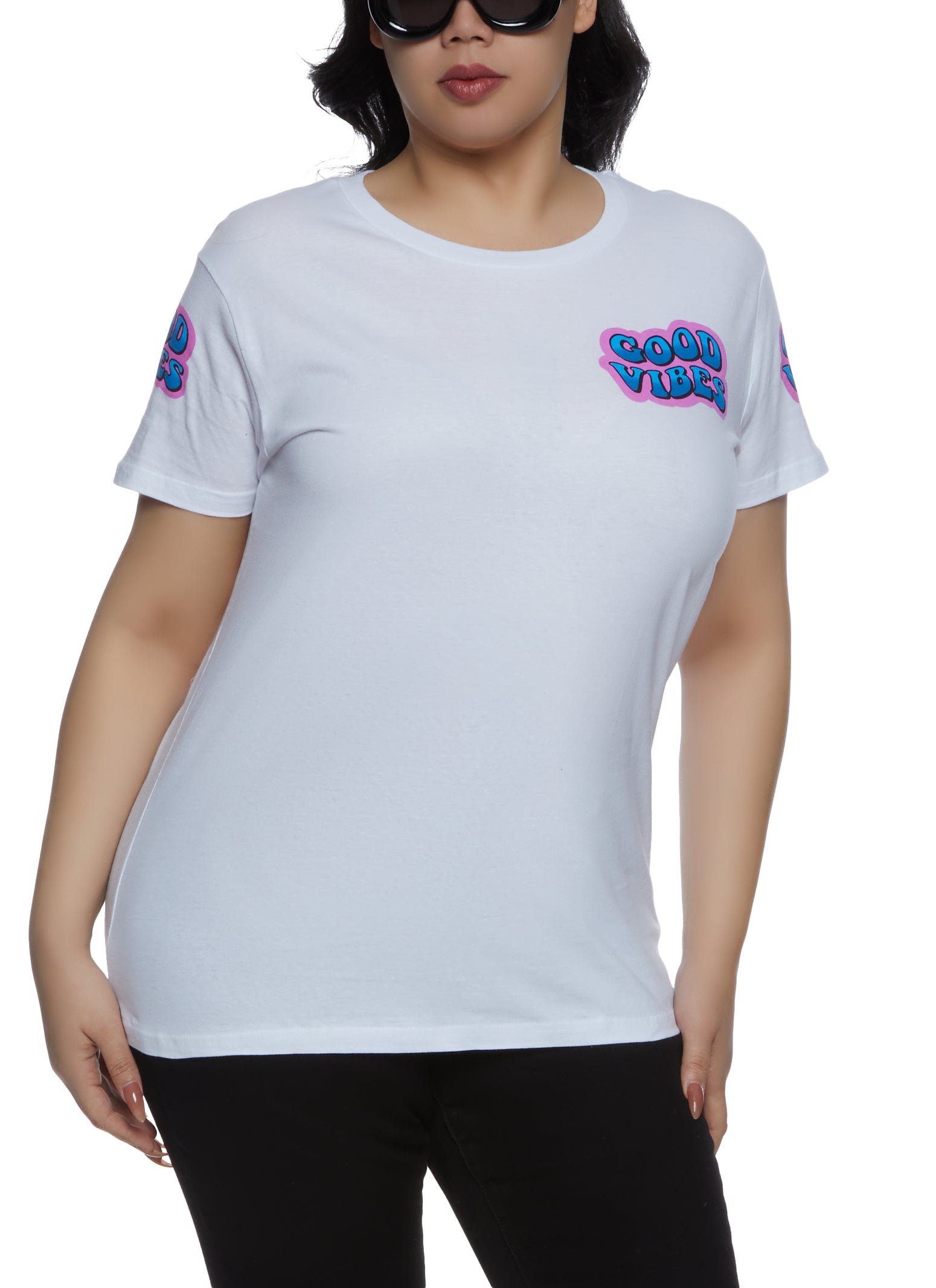 Womens Plus Size Good Vibes Graphic Tee, White, Size 2X