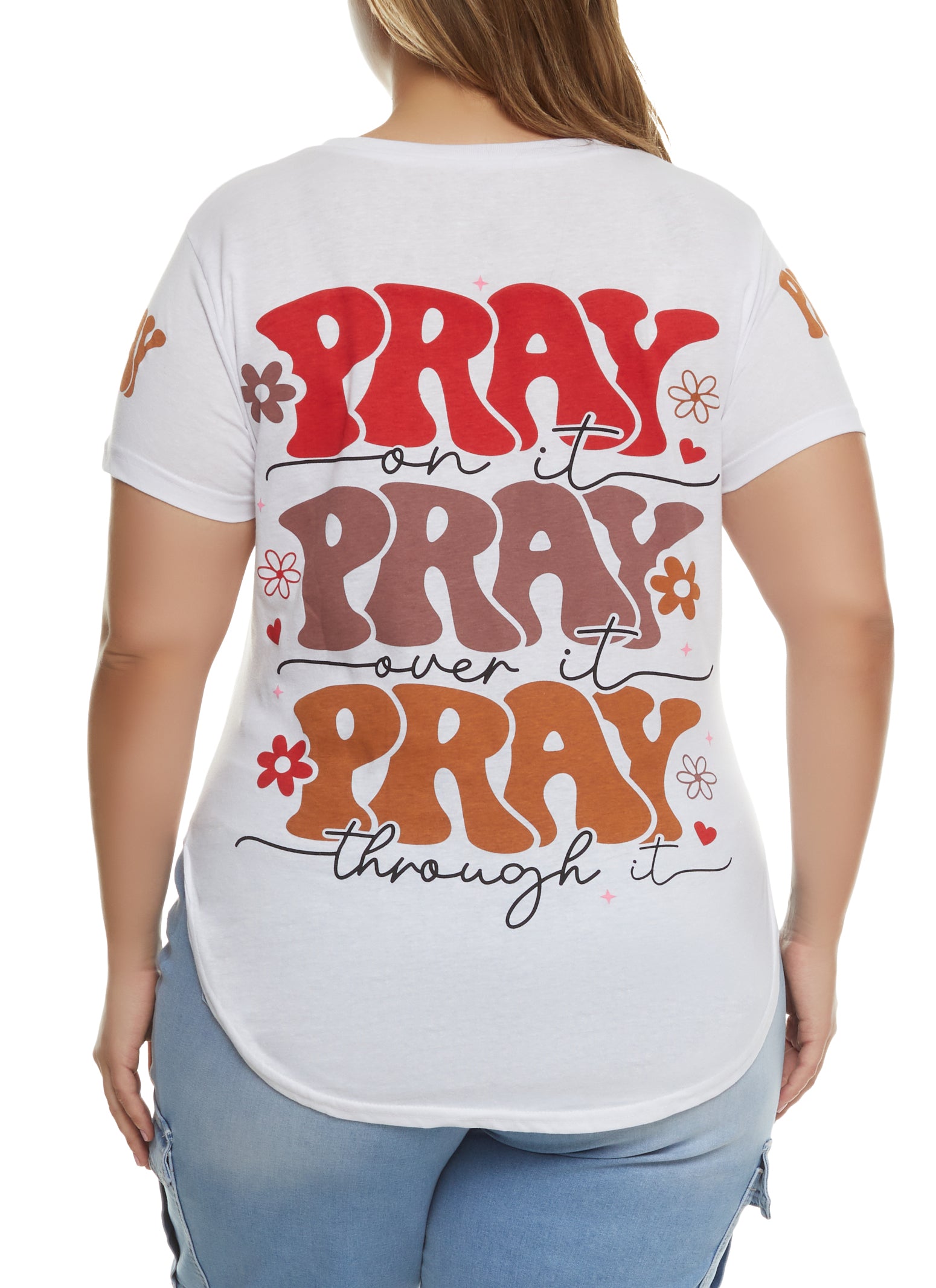 Womens Plus Size Pray Pray Pray Graphic Tee, White, Size 3X