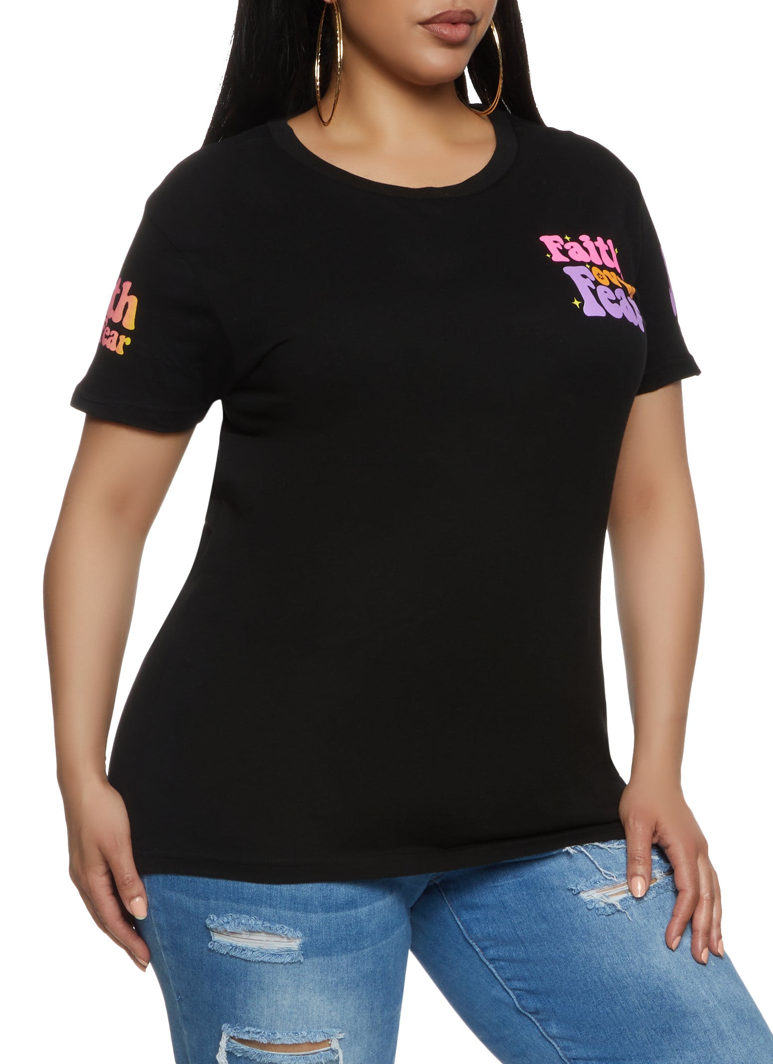 Womens Plus Size Faith Over Fear Graphic T Shirt, Black, Size 1X